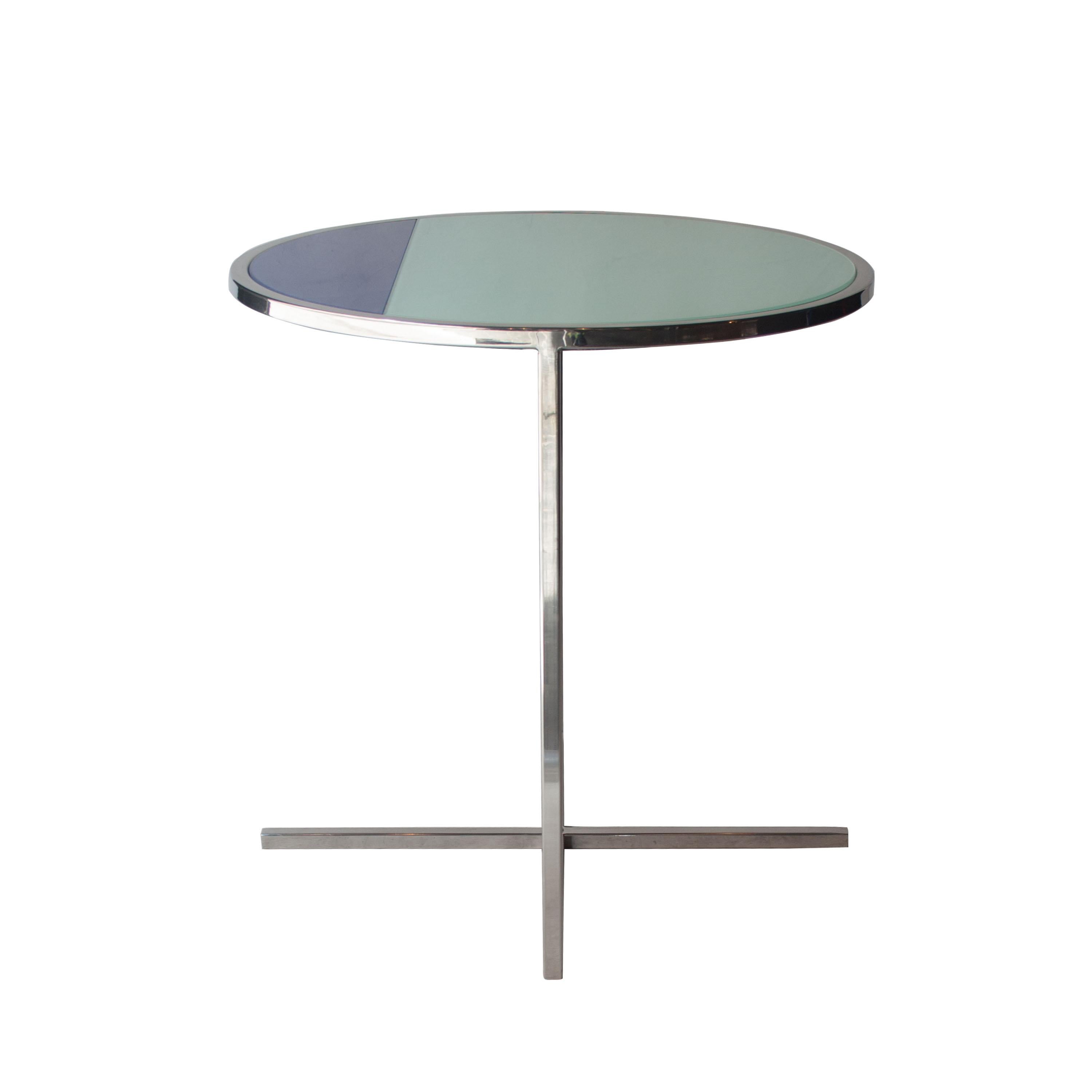 Steel IKB 191 Contemporary Round Chrome Glass Cian Blue Center Table, Spain, 2019