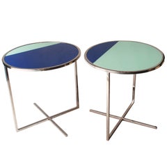 IKB 191 Contemporary Round Chrome Glass Cian Blue Center Table, Spain, 2019