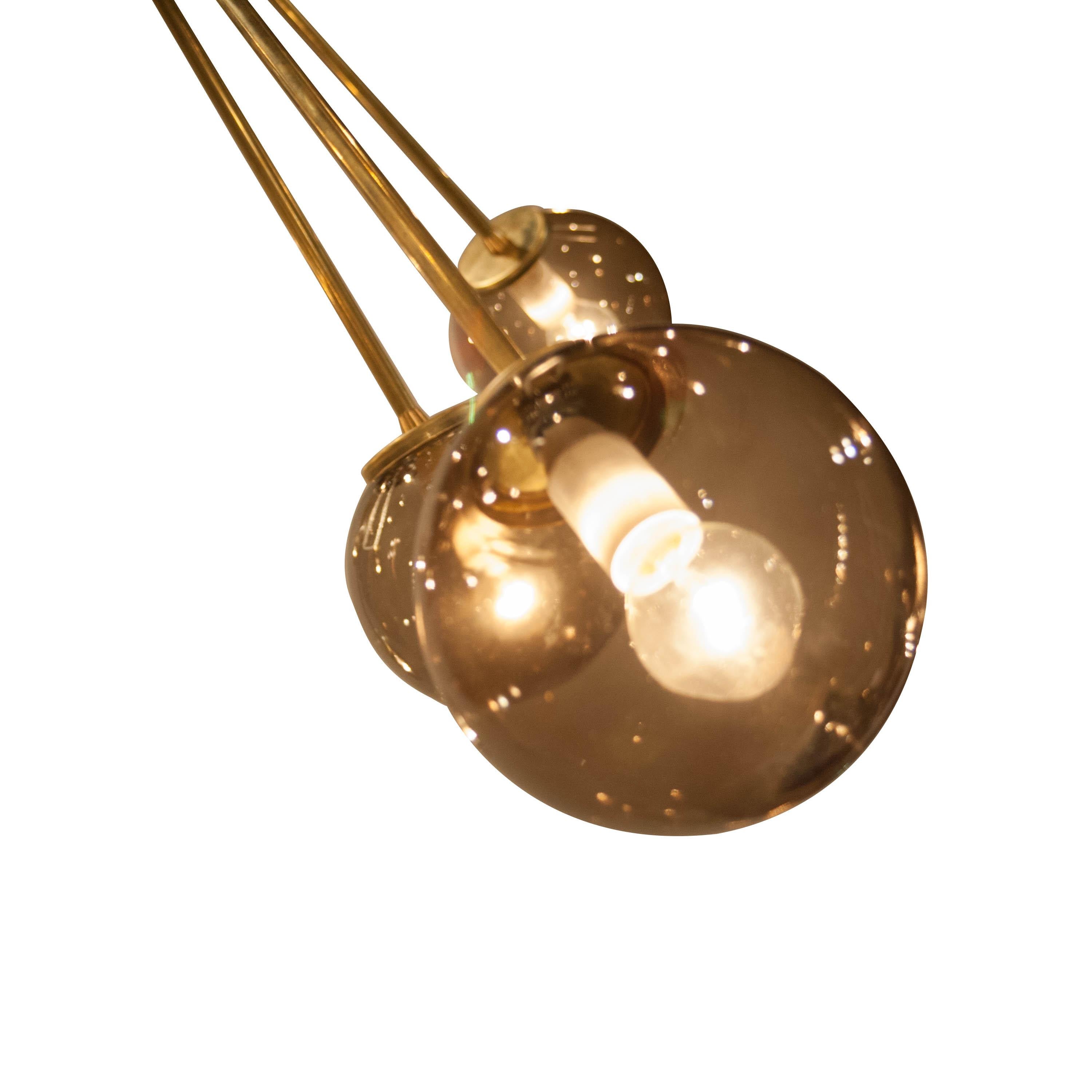 Spanish IKB191 Contemporary Sputnik Style Brass Glass Suspension Lamp, Spain, 2020 For Sale