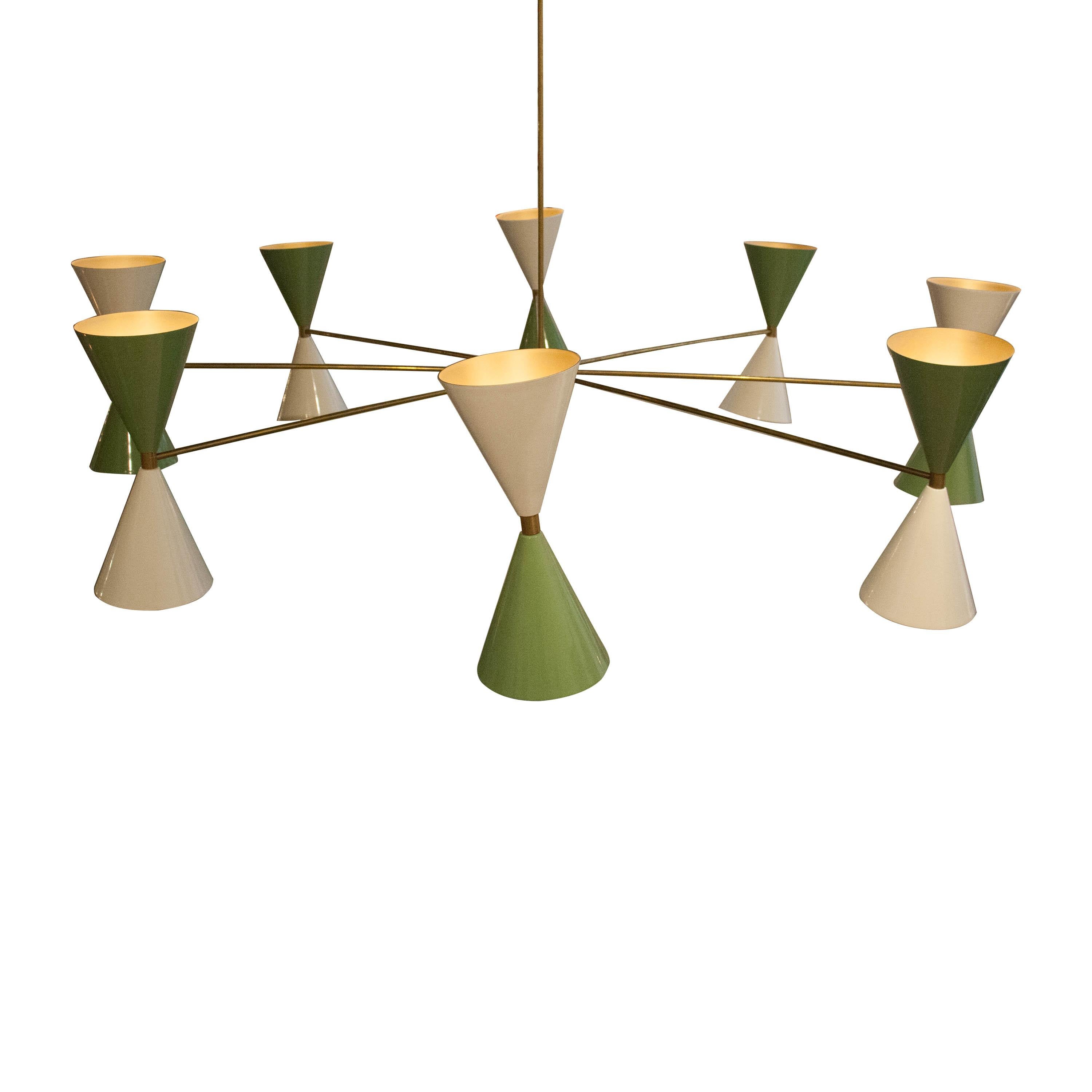 Spanish IKB191 Contemporary Stilnovo Style Brass Glass Suspension Lamp, Spain, 2020 For Sale