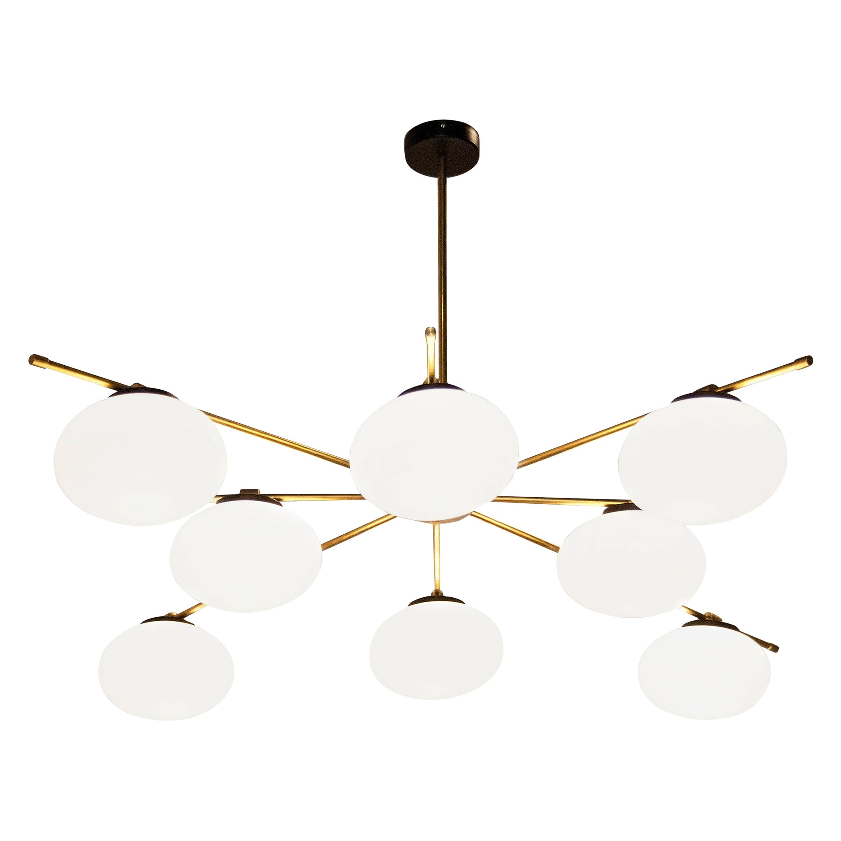 IKB191 Contemporary Stilnovo Style Brass Glass Suspension Lamp, Spain, 2020