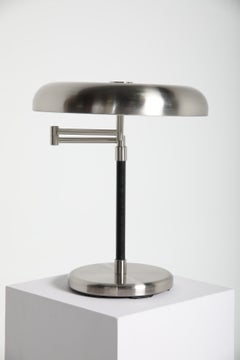 IKEA "Grimsö" Table Lamp in Steel and Leather, Adjusteble Arm, 1990s