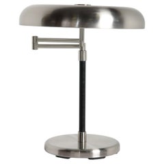 IKEA "Grimsö" Table Lamp in Steel and Leather, Adjusteble Arm, 1990s