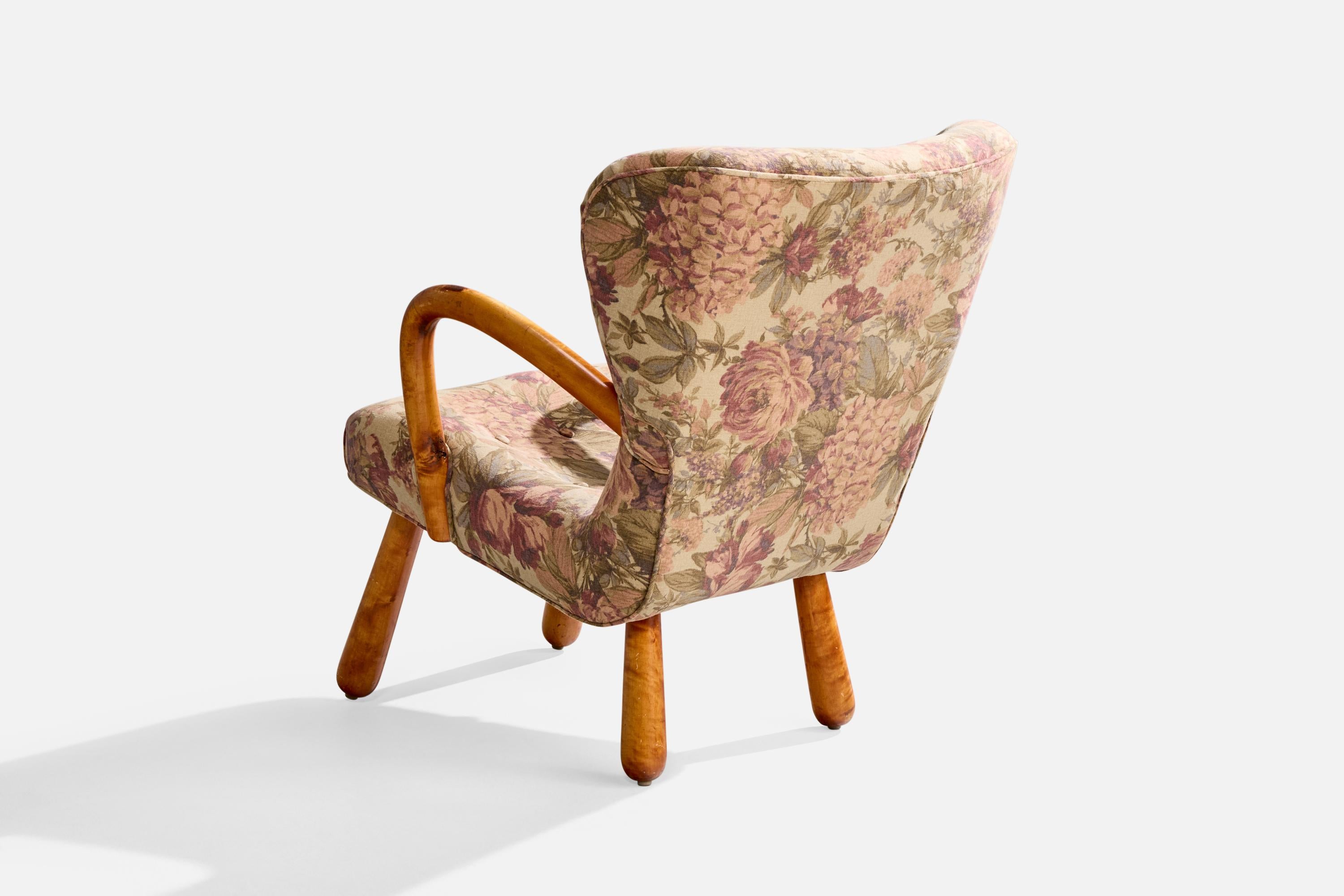 Mid-Century Modern IKEA, chaise longue, bouleau, tissu, Suède, années 1950 en vente