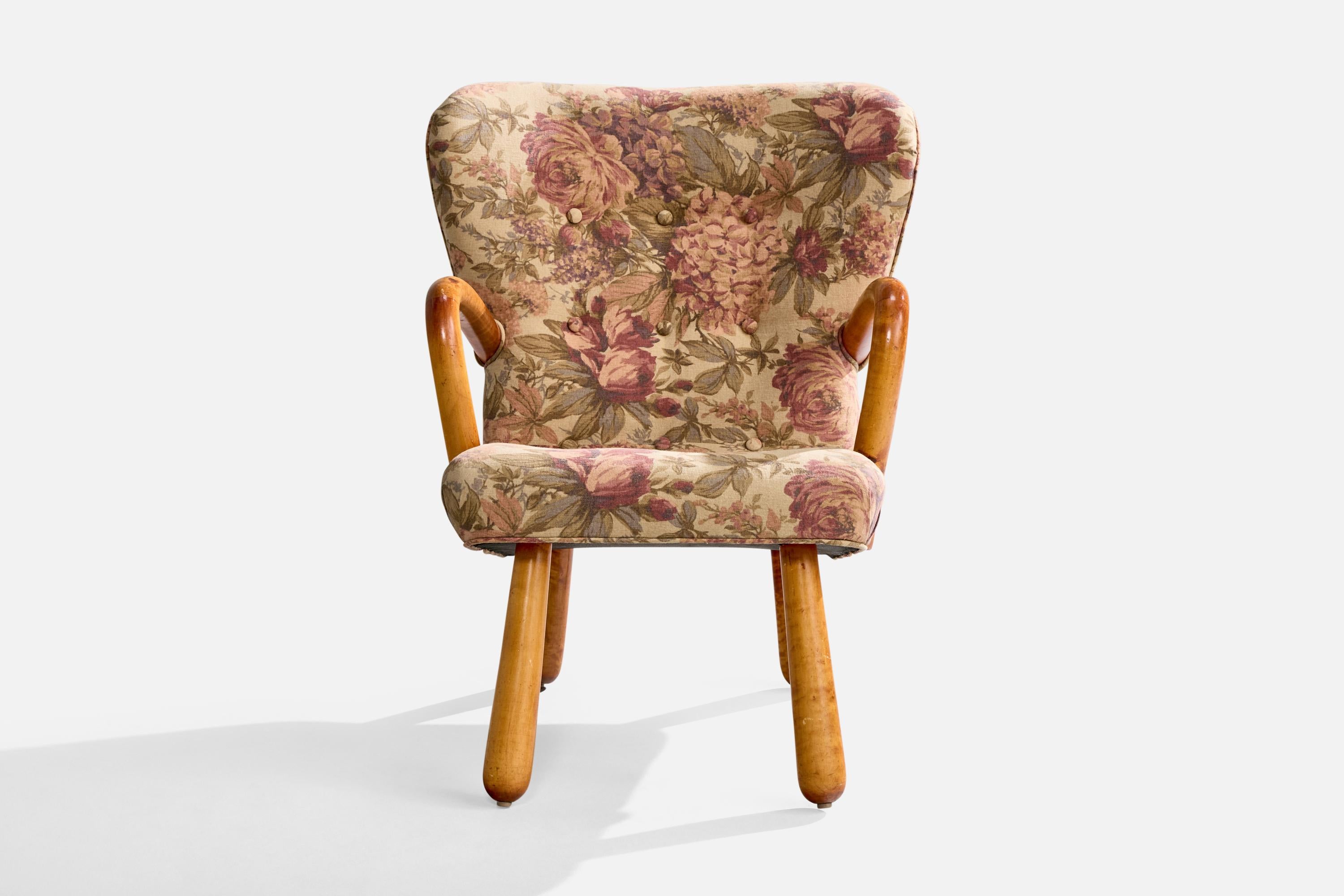 IKEA, chaise longue, bouleau, tissu, Suède, années 1950 Bon état - En vente à High Point, NC