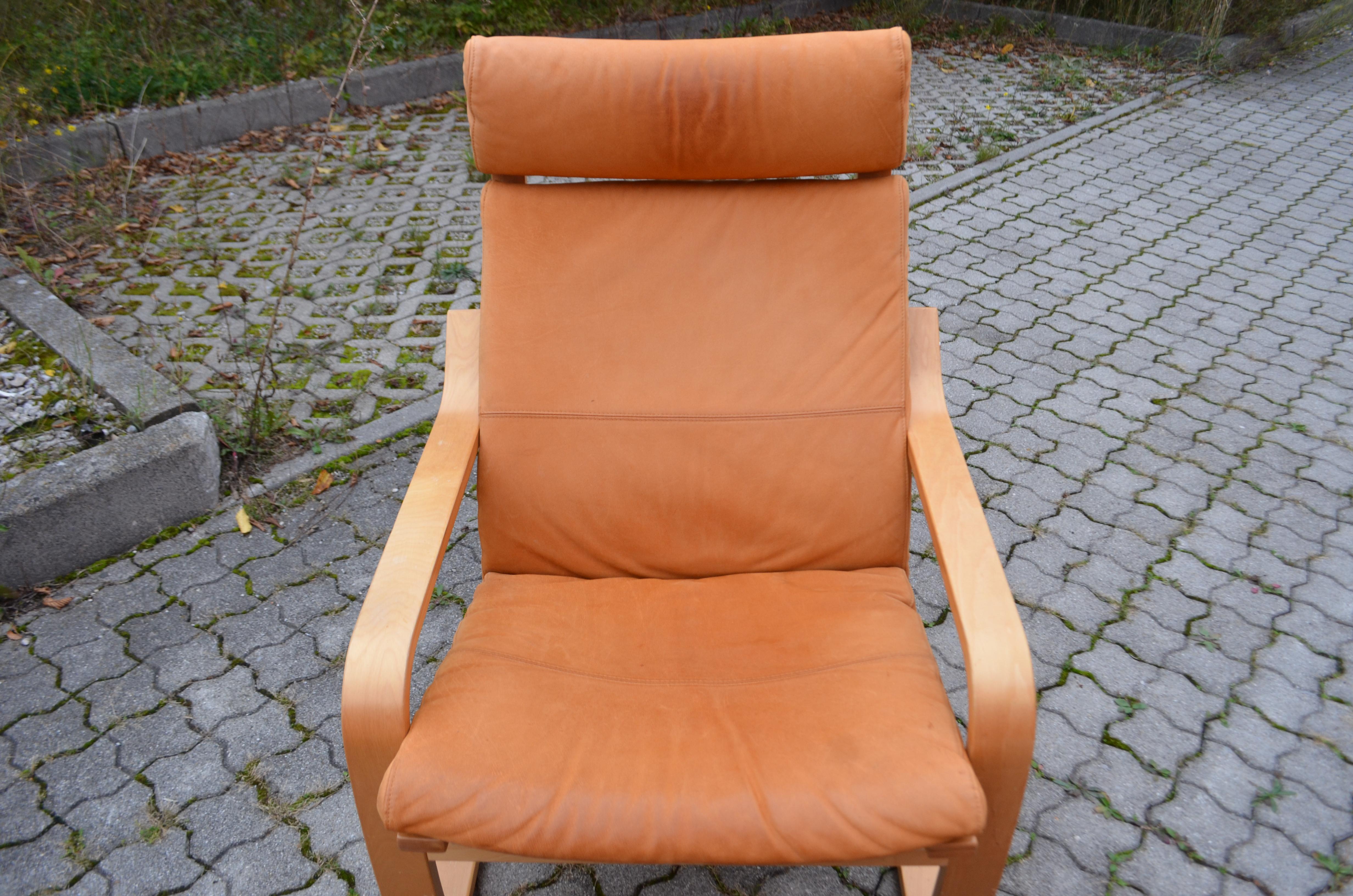 VINTAGE IKEA Poäng Velvet Leather Lounge Chair & Ottomane Noboru Nakamura 1999 1