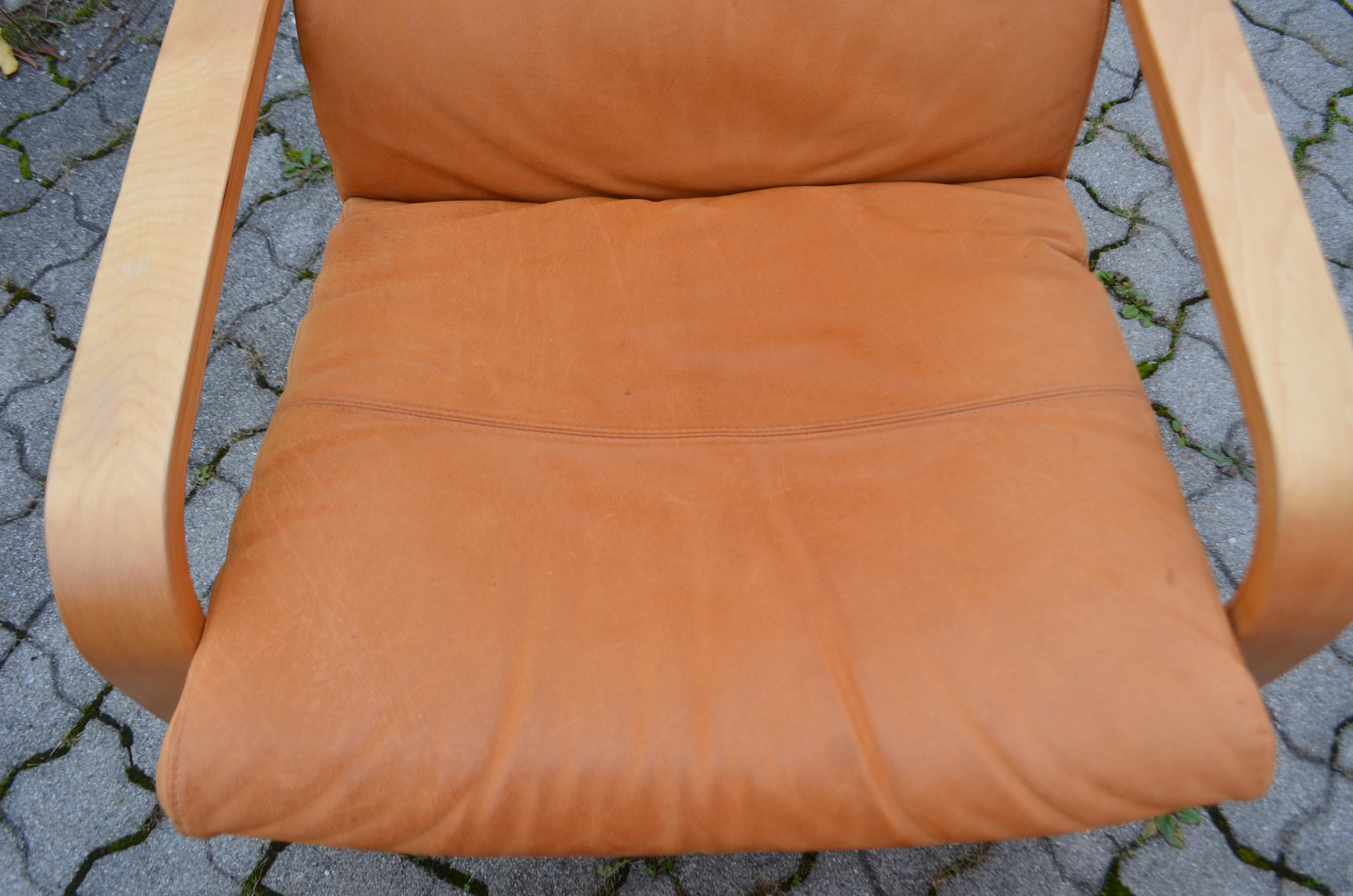 VINTAGE IKEA Poäng Velvet Leather Lounge Chair & Ottomane Noboru Nakamura 1999 5