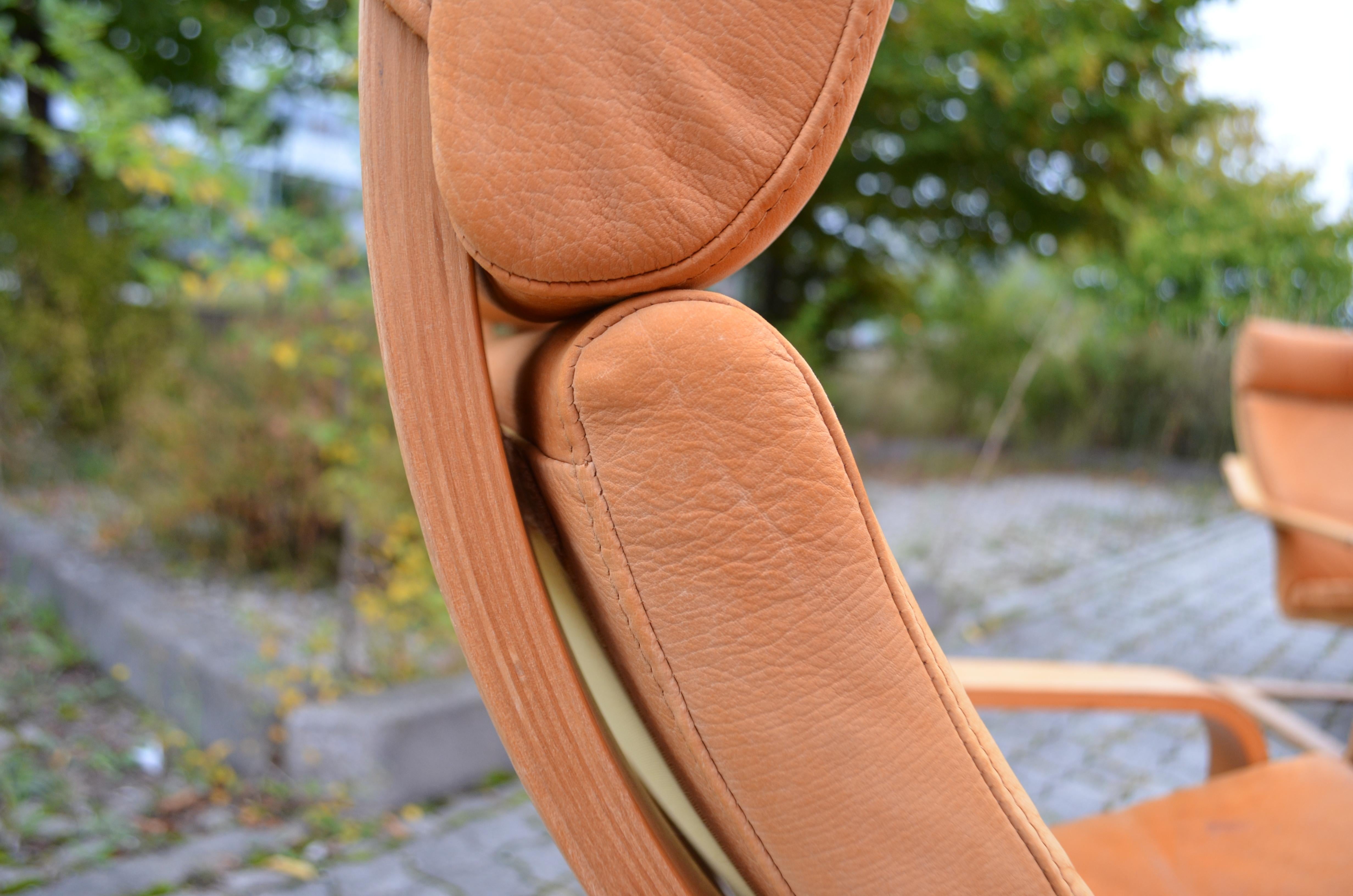 VINTAGE IKEA Poäng Velvet Leather Lounge Chair & Ottomane Noboru Nakamura 1999 7