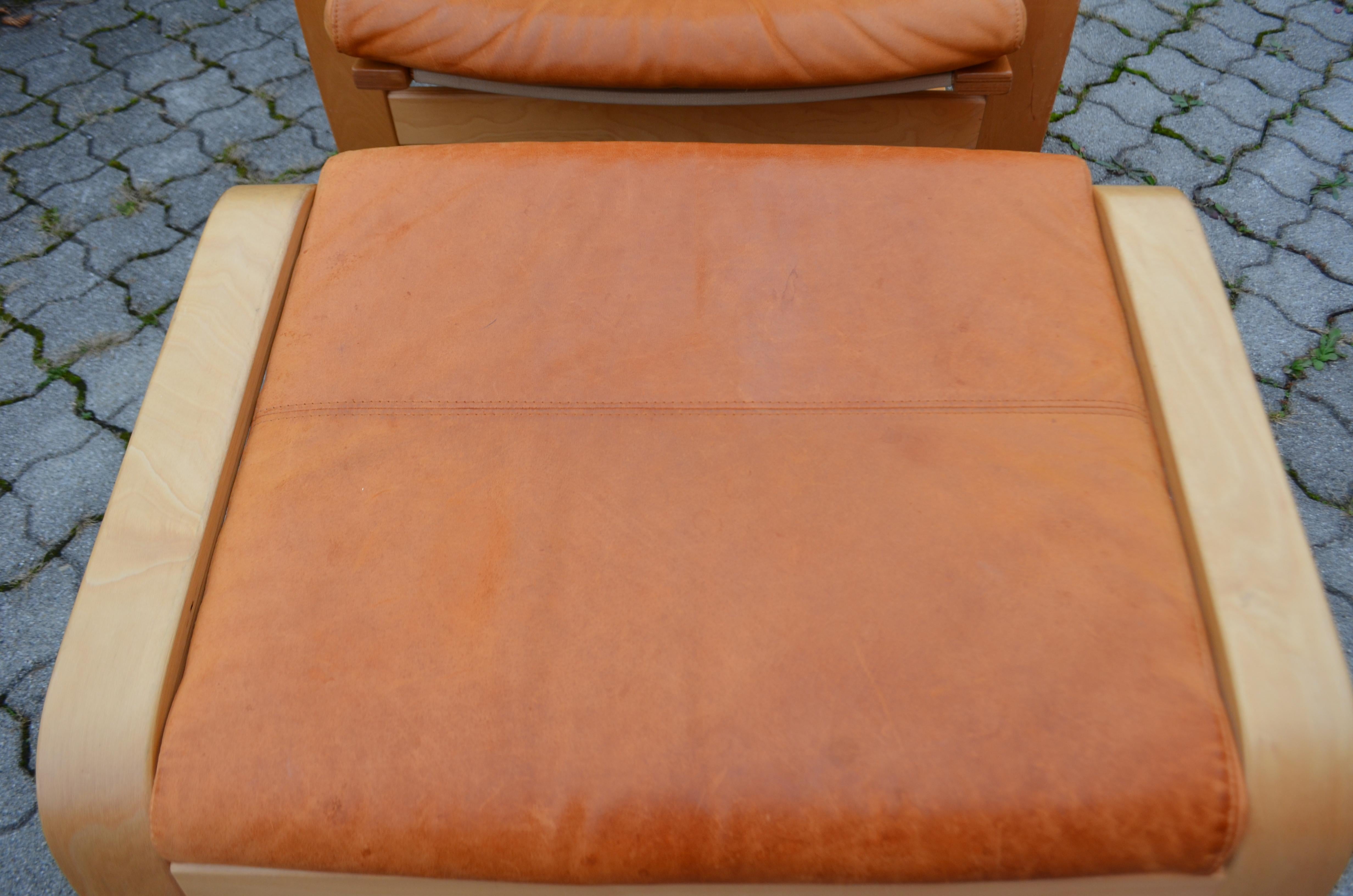 VINTAGE IKEA Poäng Velvet Leather Lounge Chair & Ottomane Noboru Nakamura 1999 8