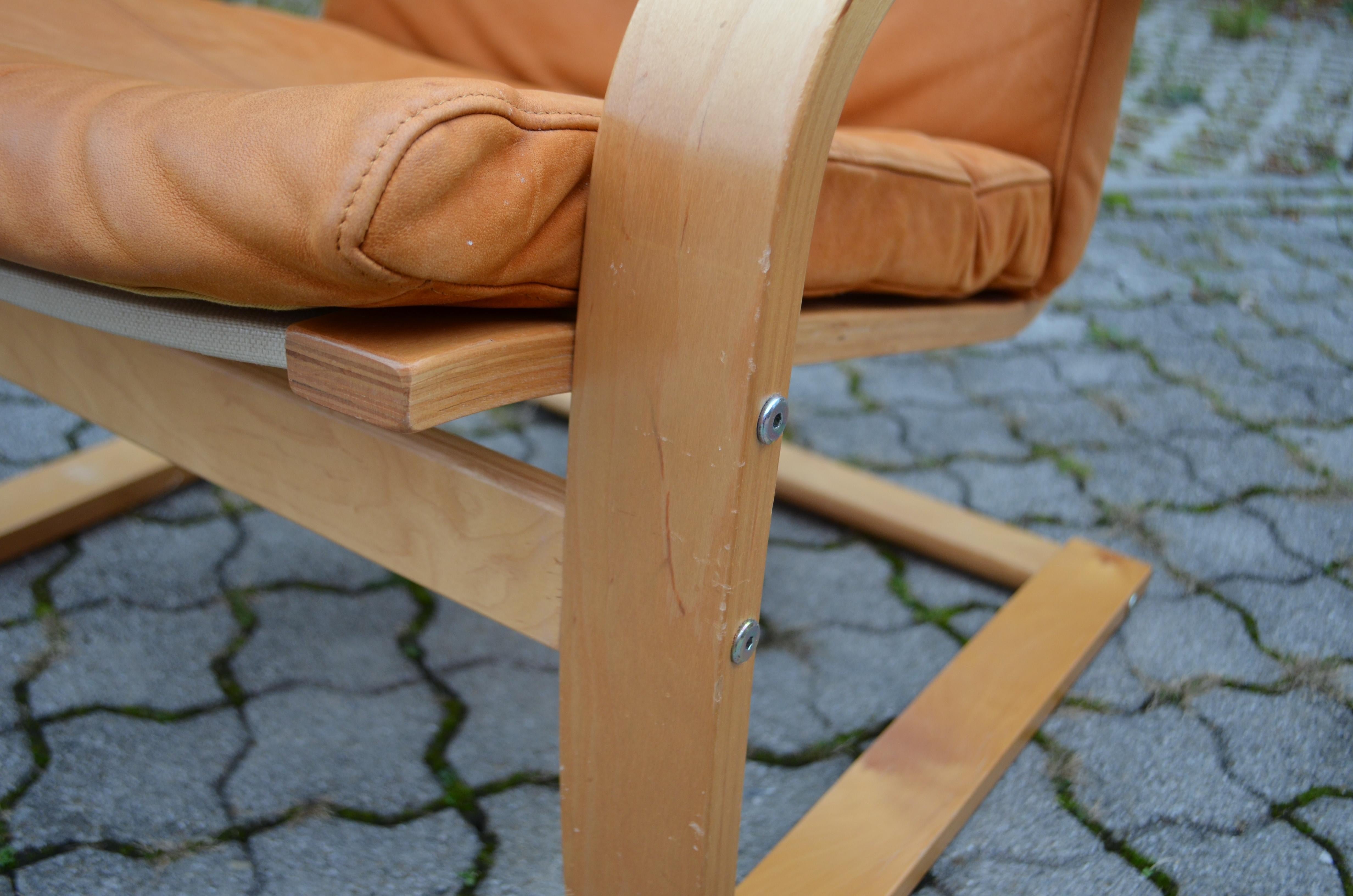 VINTAGE IKEA Poäng Velvet Leather Lounge Chair & Ottomane Noboru Nakamura 1999 9