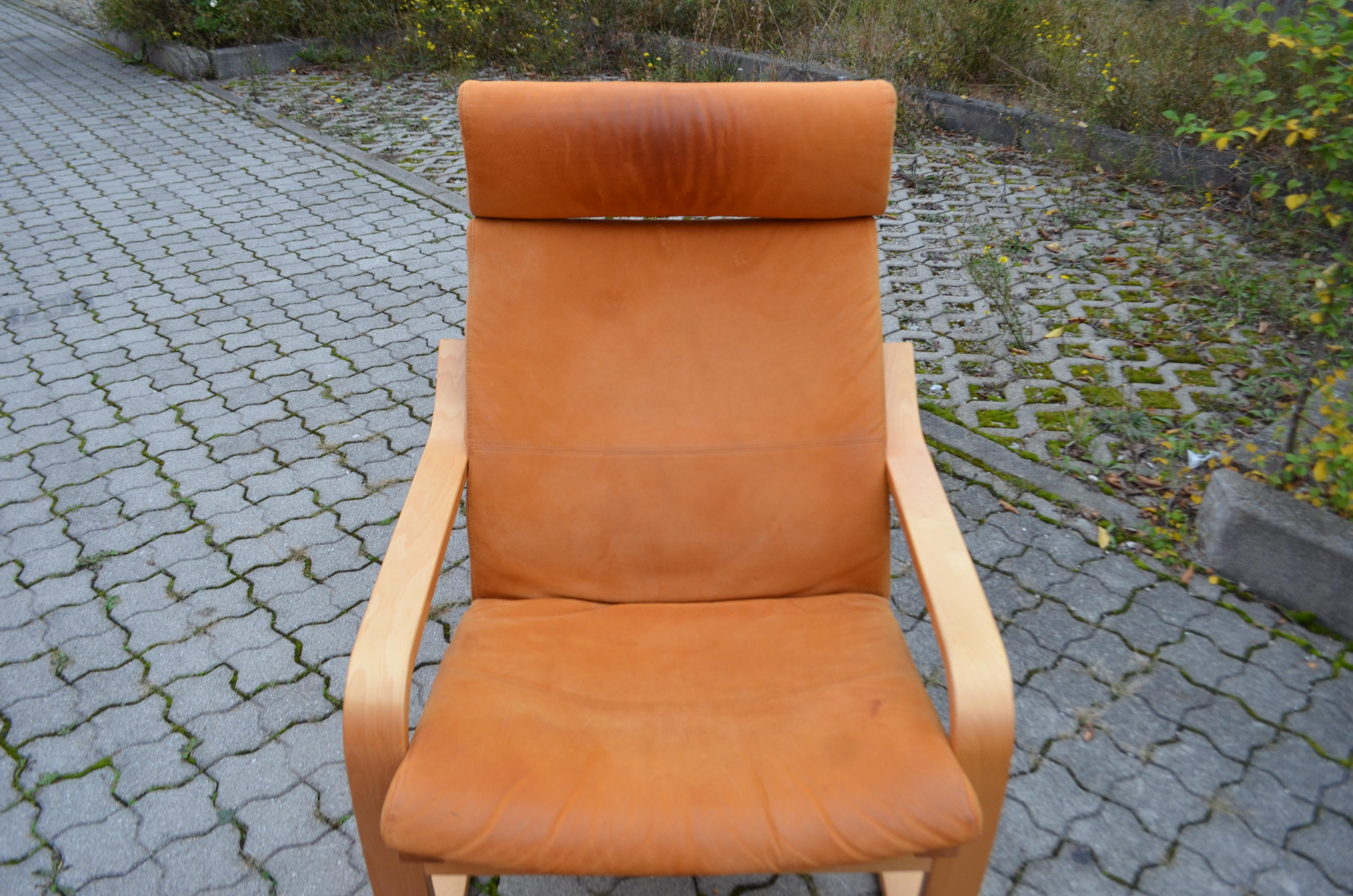 VINTAGE IKEA Poäng Velvet Leather Lounge Chair & Ottomane Noboru Nakamura 1999 In Good Condition In Munich, Bavaria