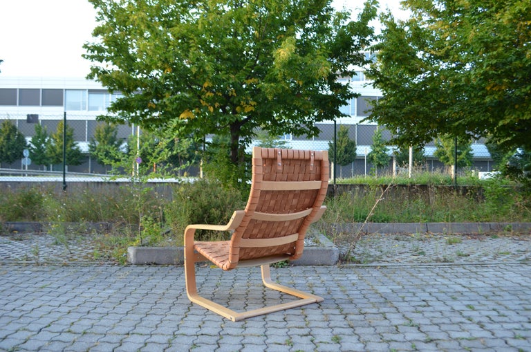 VINTAGE IKEA Poäng Saddle Leather Lounge Chair & Ottomane Noboru Nakamura 1999 For Sale 4