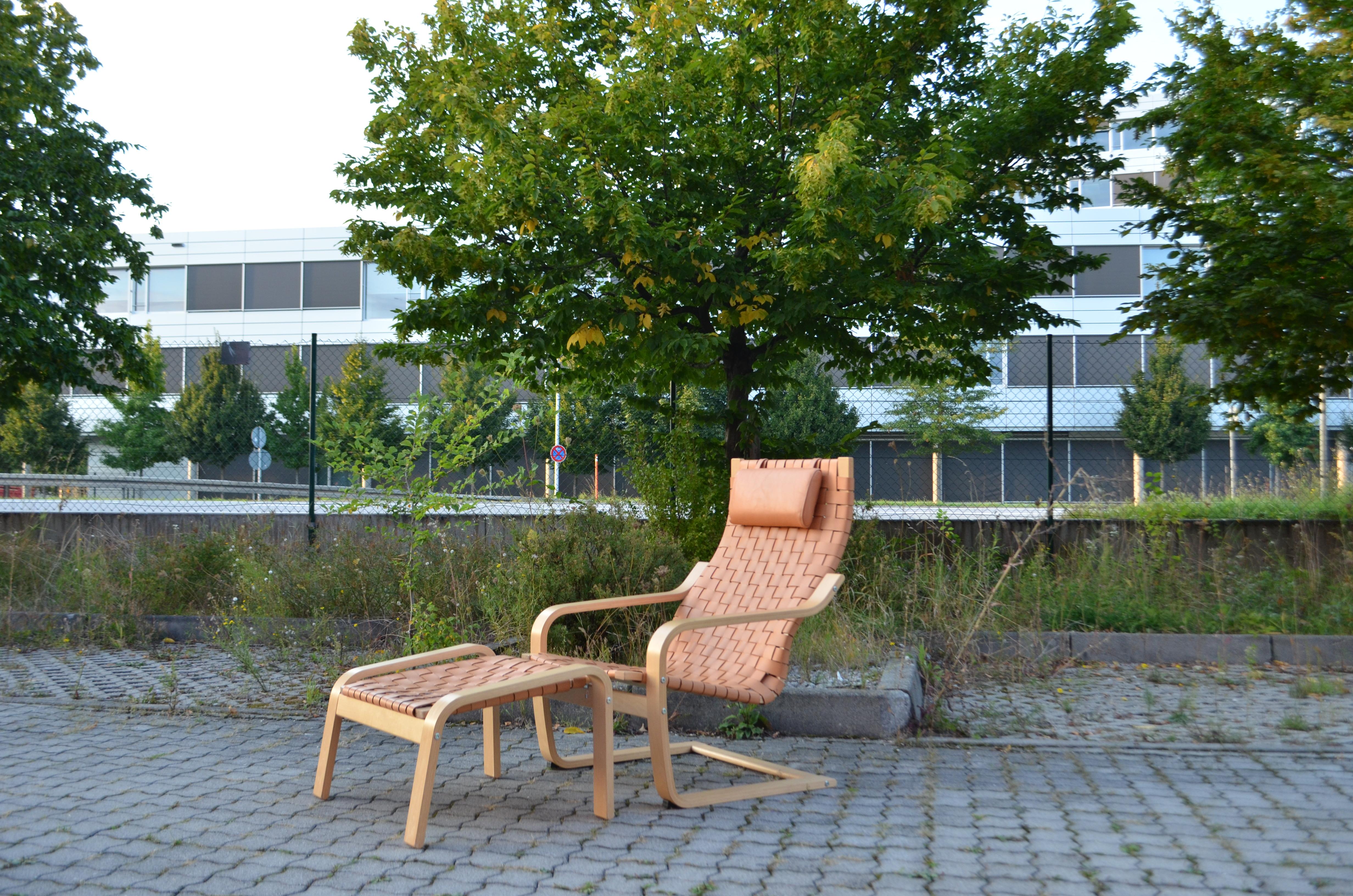 VINTAGE IKEA Poäng Saddle Leather Lounge Chair & Ottomane Noboru Nakamura 1999 4