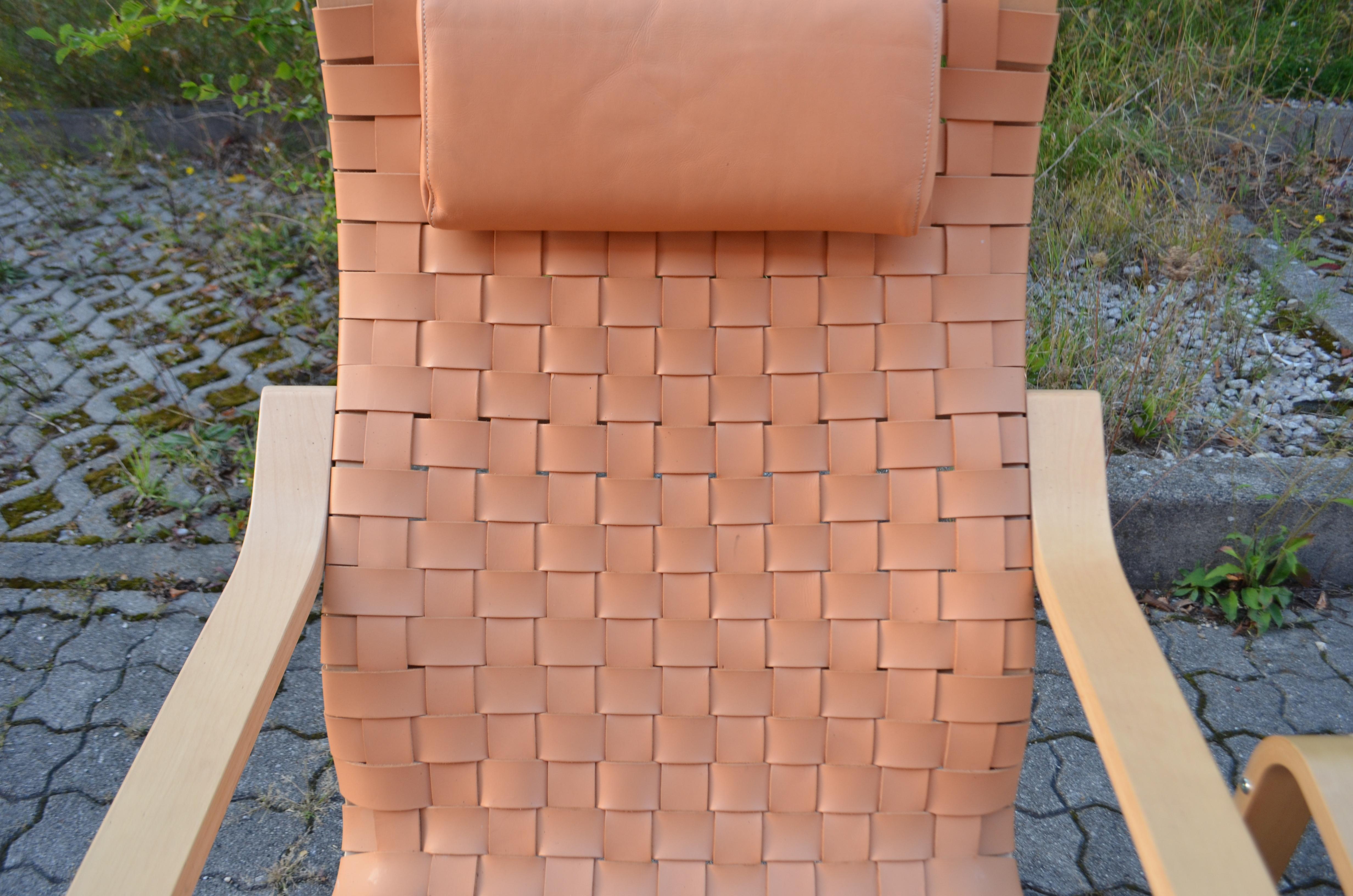 VINTAGE IKEA Poäng Saddle Leather Lounge Chair & Ottomane Noboru Nakamura 1999 8