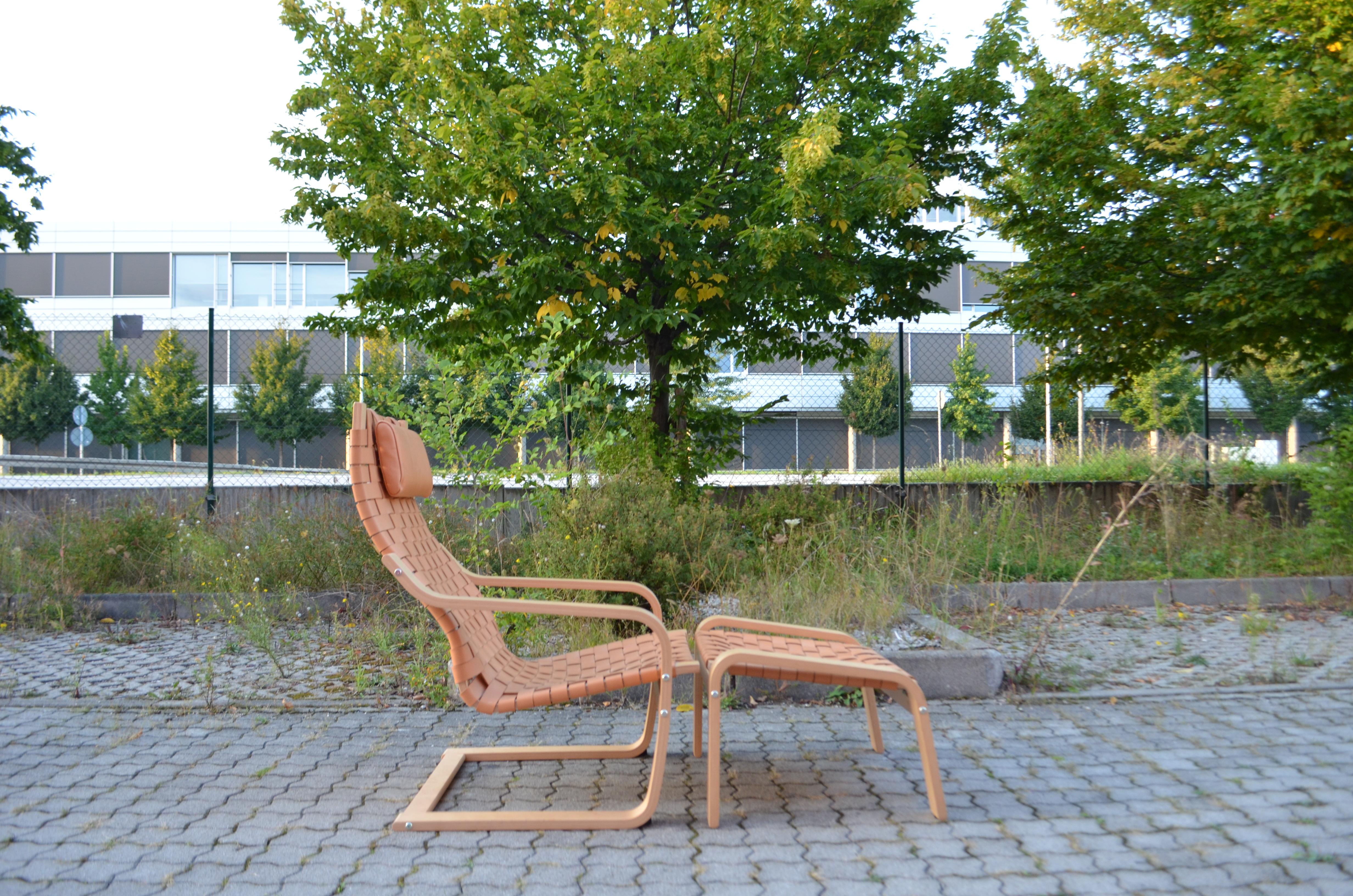 Scandinavian Modern VINTAGE IKEA Poäng Saddle Leather Lounge Chair & Ottomane Noboru Nakamura 1999