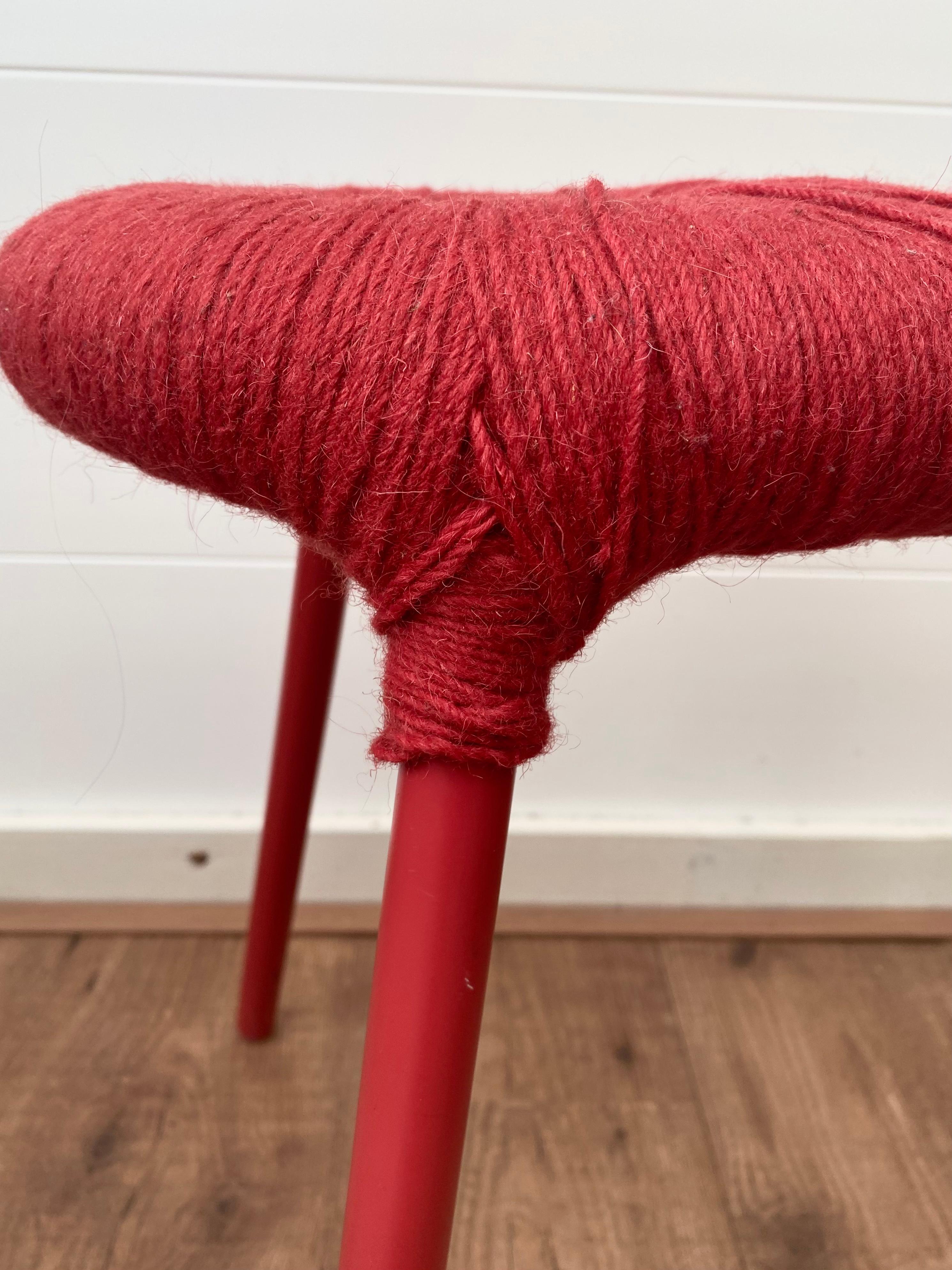 Ikea Rare Red Metal and Wool Three pod Stool, Model Eskilstuna, 1990s For Sale 2