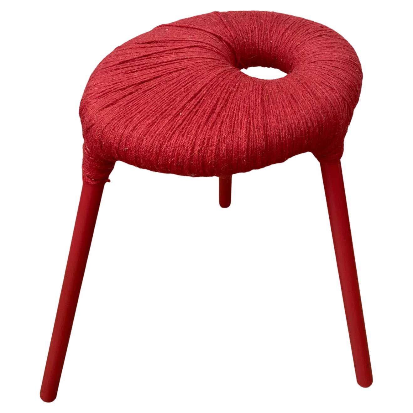 Ikea Rare Red Metal and Wool Three pod Stool, Model Eskilstuna, 1990s ...
