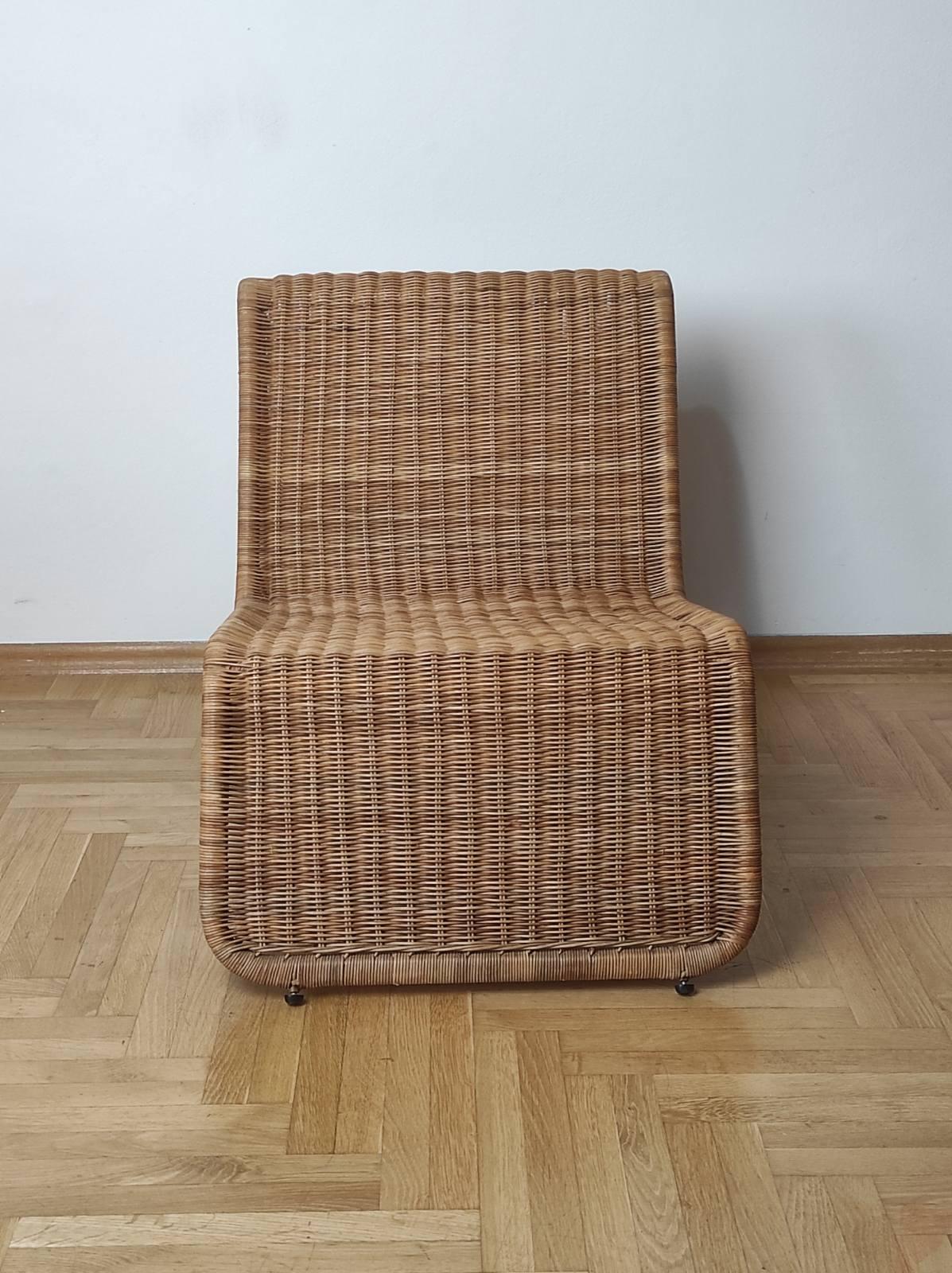 Late 20th Century IKEA Rattan Longue Chair In Style of Tito Agnoli 1980s