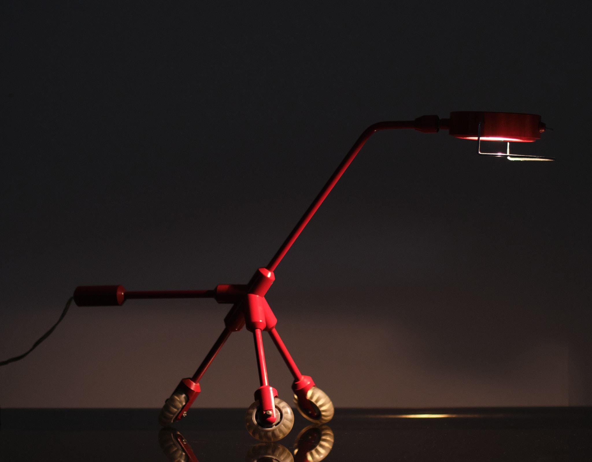 Swedish IKEA Red Dog Kila Table Lamp on Wheels For Sale