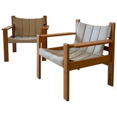 Sillón IKEA "Safari" de pino y lona, Suecia, años 70