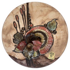 Ikebana 1970 Extra Large Ceramic Majolika Wall Plate by Ruscha Keramik, Germany