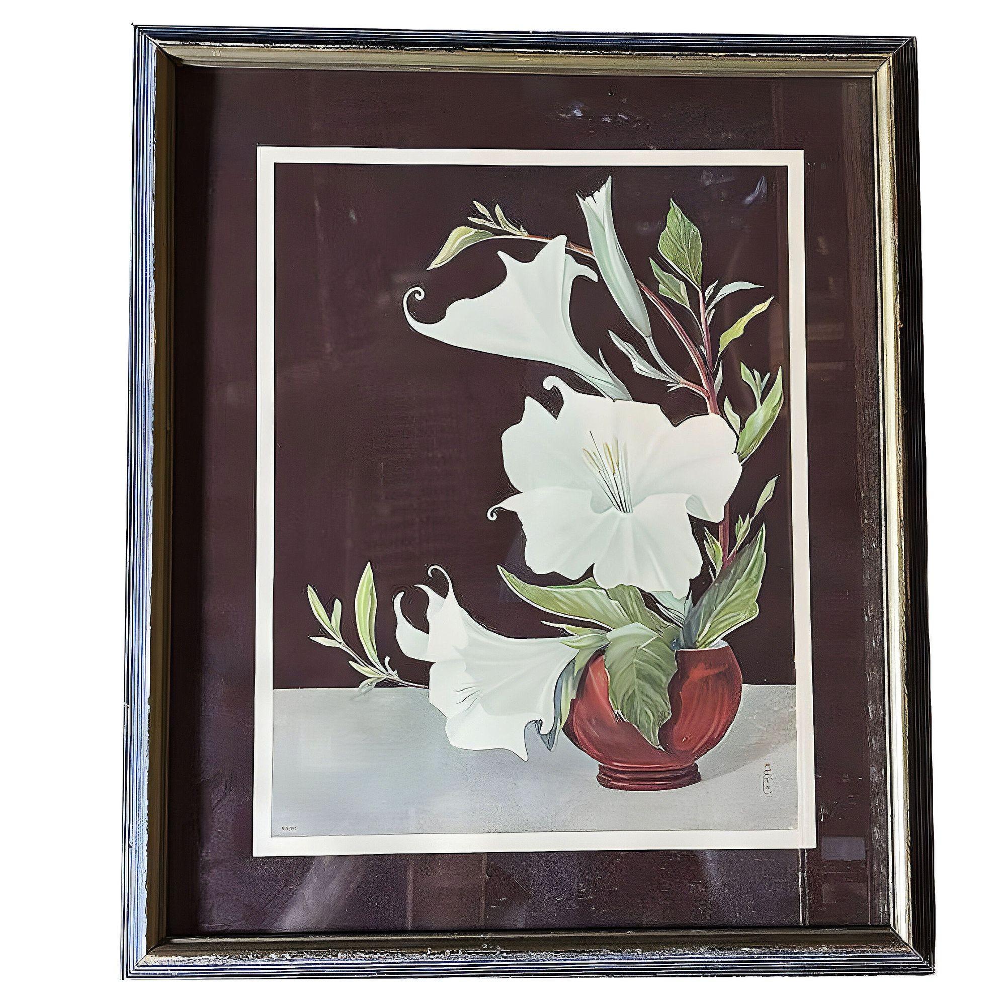 Litografia scenografica di Lithoin con Ikebana e Petunia bianca, incorniciata in vendita 4