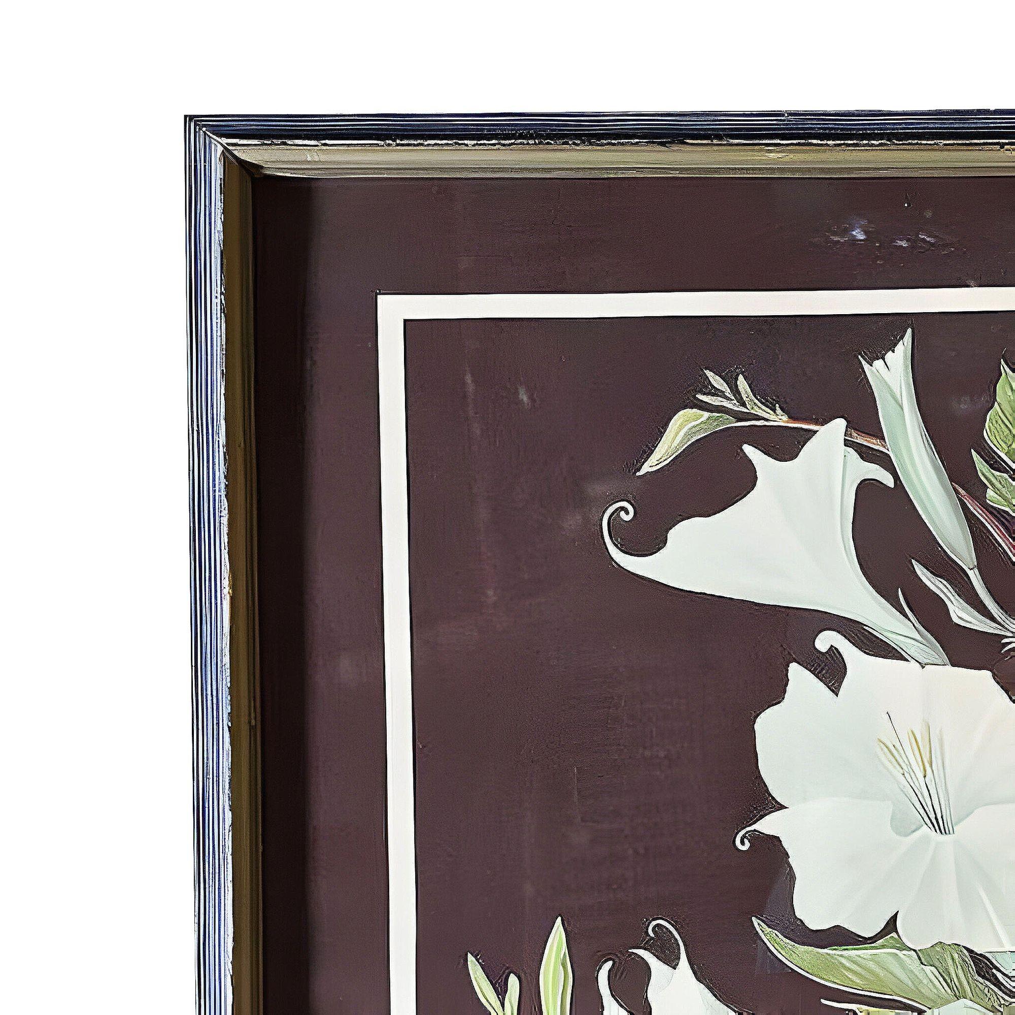Vetro Litografia scenografica di Lithoin con Ikebana e Petunia bianca, incorniciata in vendita