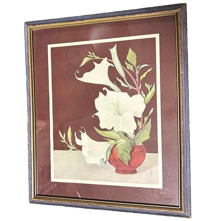 Litografia scenografica di Lithoin con Ikebana e Petunia bianca, incorniciata in vendita 2