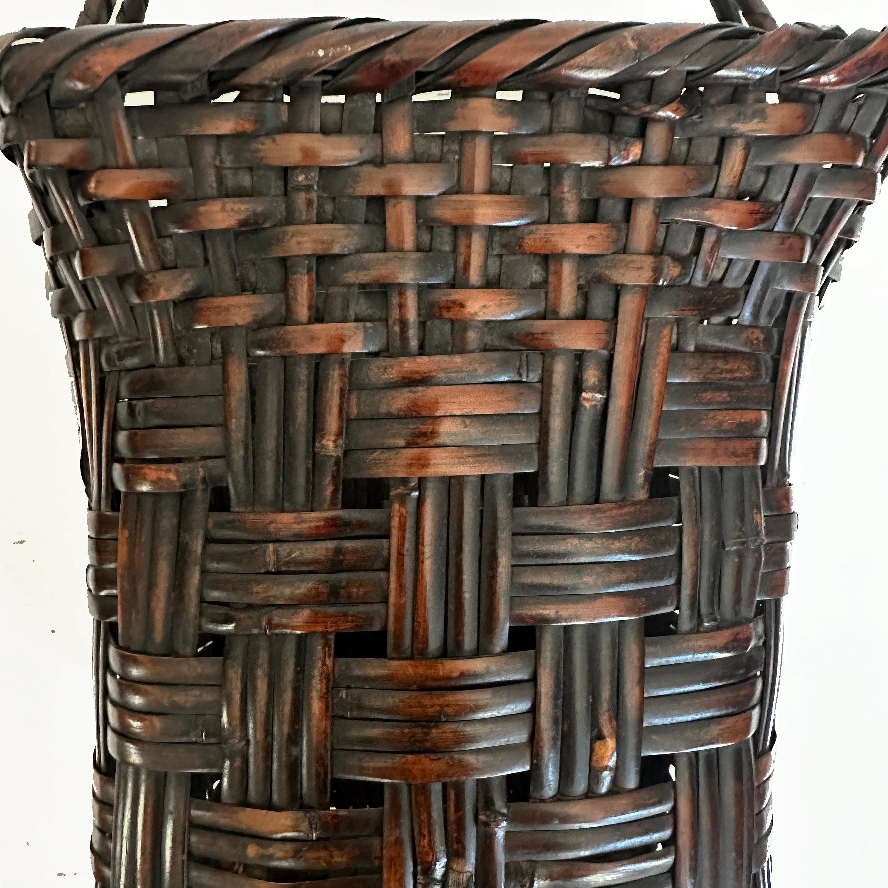 Hand-Woven Ikebana Basket, Bamboo, Early 20th Century, Japanese For Sale