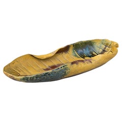 Ikebana Ceramic Banana Leaf Shaped Tray / Planter, Japan c.1970