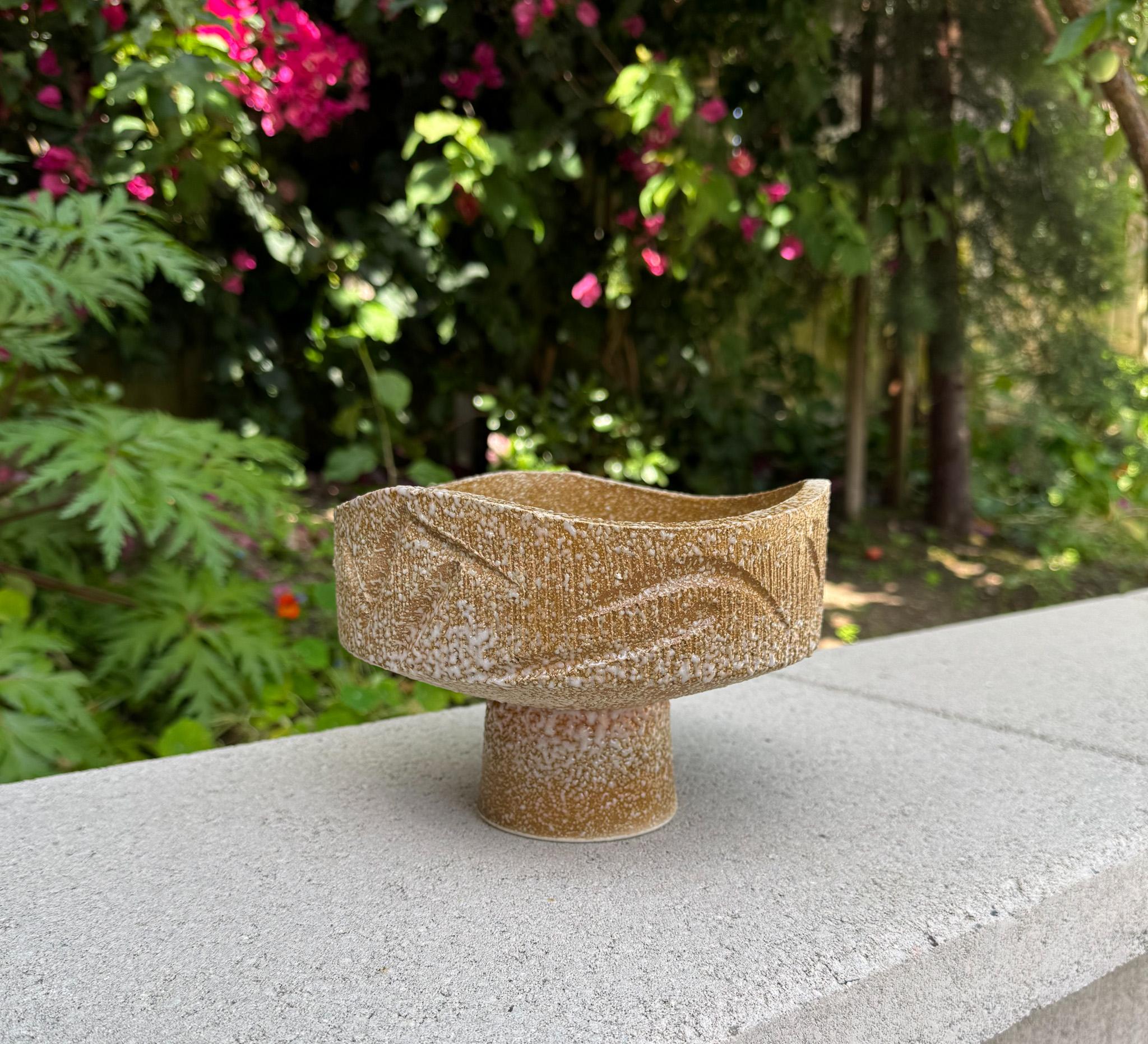 Ikebana Ceramic Footed Vessel with Crackle Glass Interior, Japan, c.1970