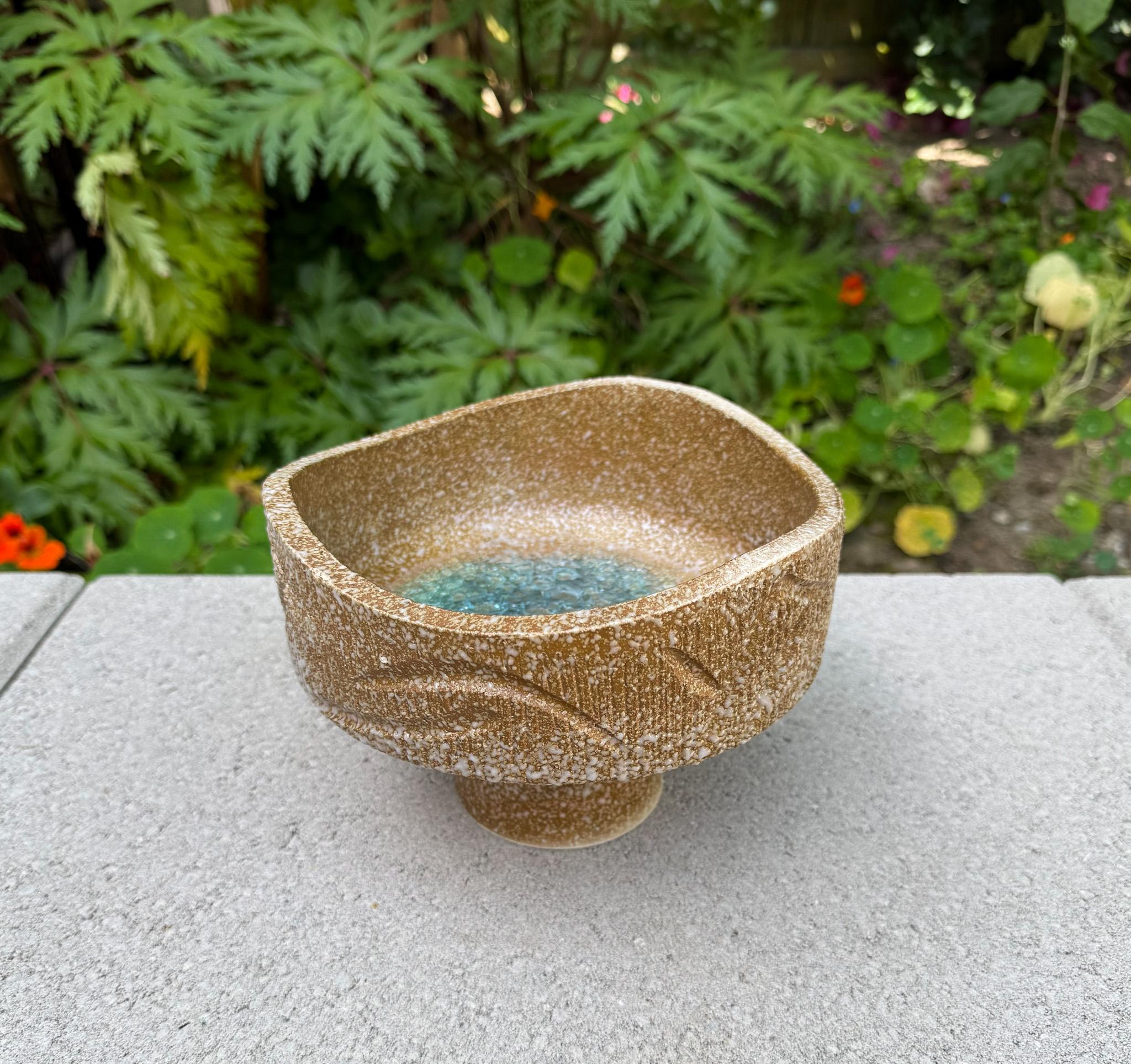 Mid-Century moderno Vaso in ceramica Ikebana con interno in vetro craquelé, Giappone, c.C. 1970 in vendita