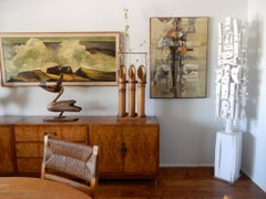 Ikebana Triple Bamboo Stalk & Rattan Flower Vase Japan 1950's