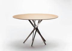 IKI Round Dining Table by Marco Zanuso Jr. with Metal Lacquered and Oak Veneer