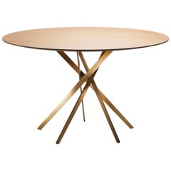IKI Round Dining Table by Marco Zanuso Jr. with Metal Lacquered and Oak Veneer