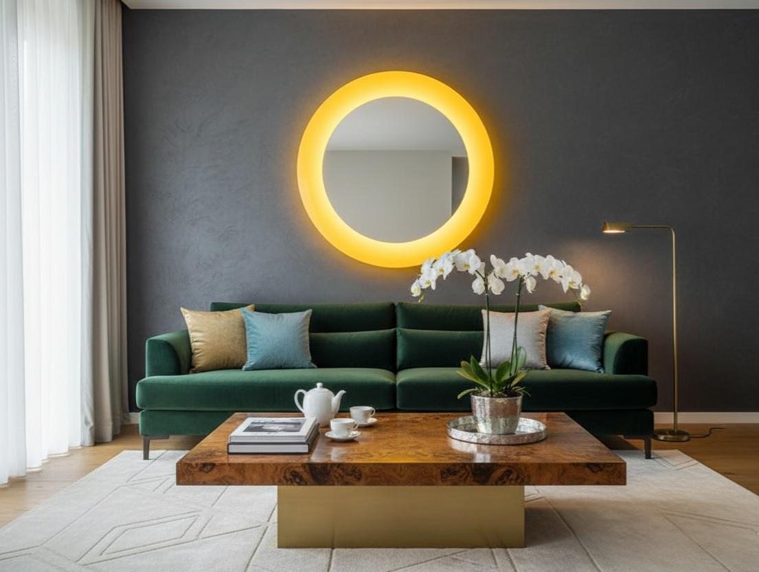 Lacquered Ikonika Serie: Concave Yellow Glass Wall Mirror by MikusGlass For Sale