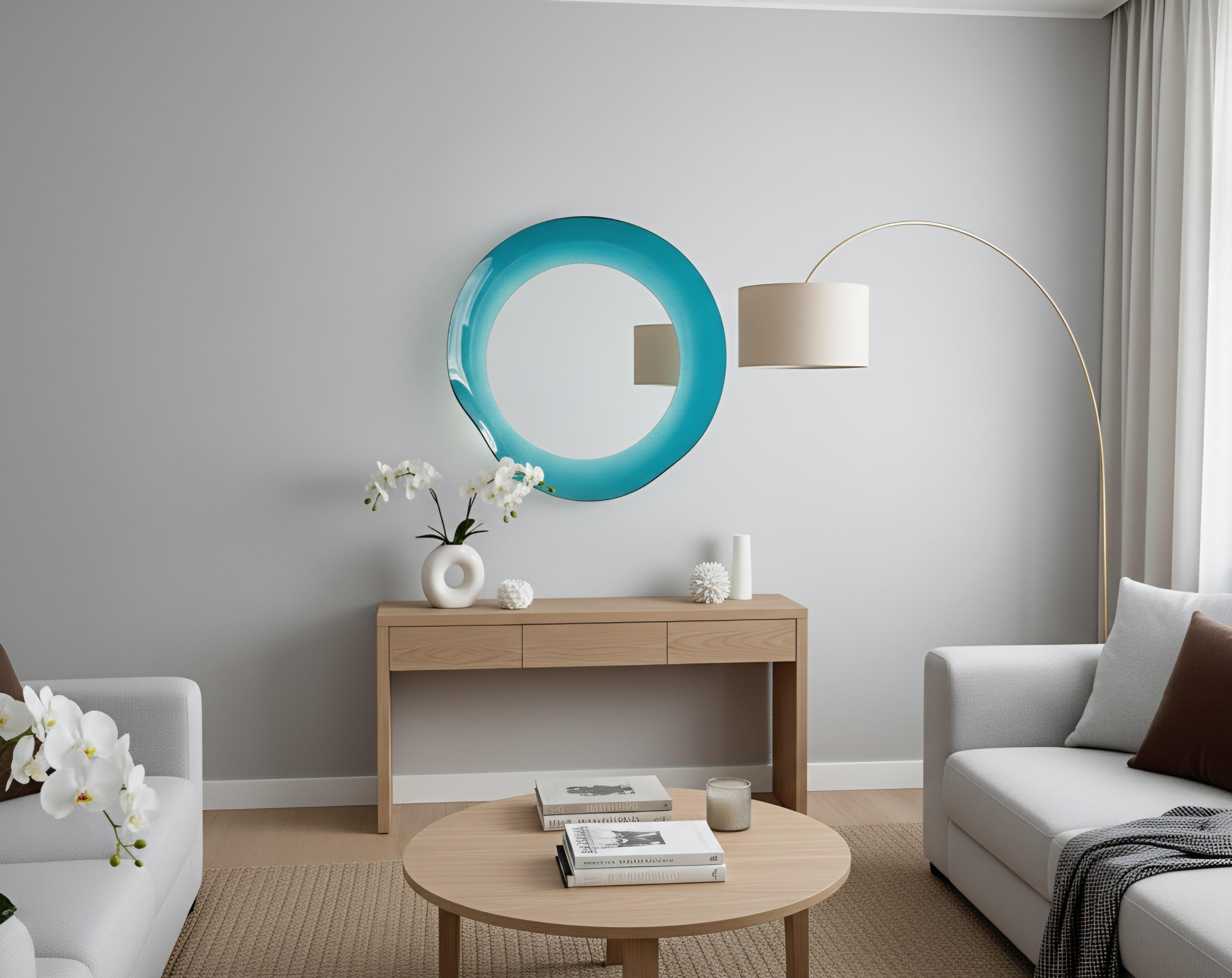 Slovaque  Série Ikonika Miroir sculptural lumineux en verre bleu lagon formé à la main en vente