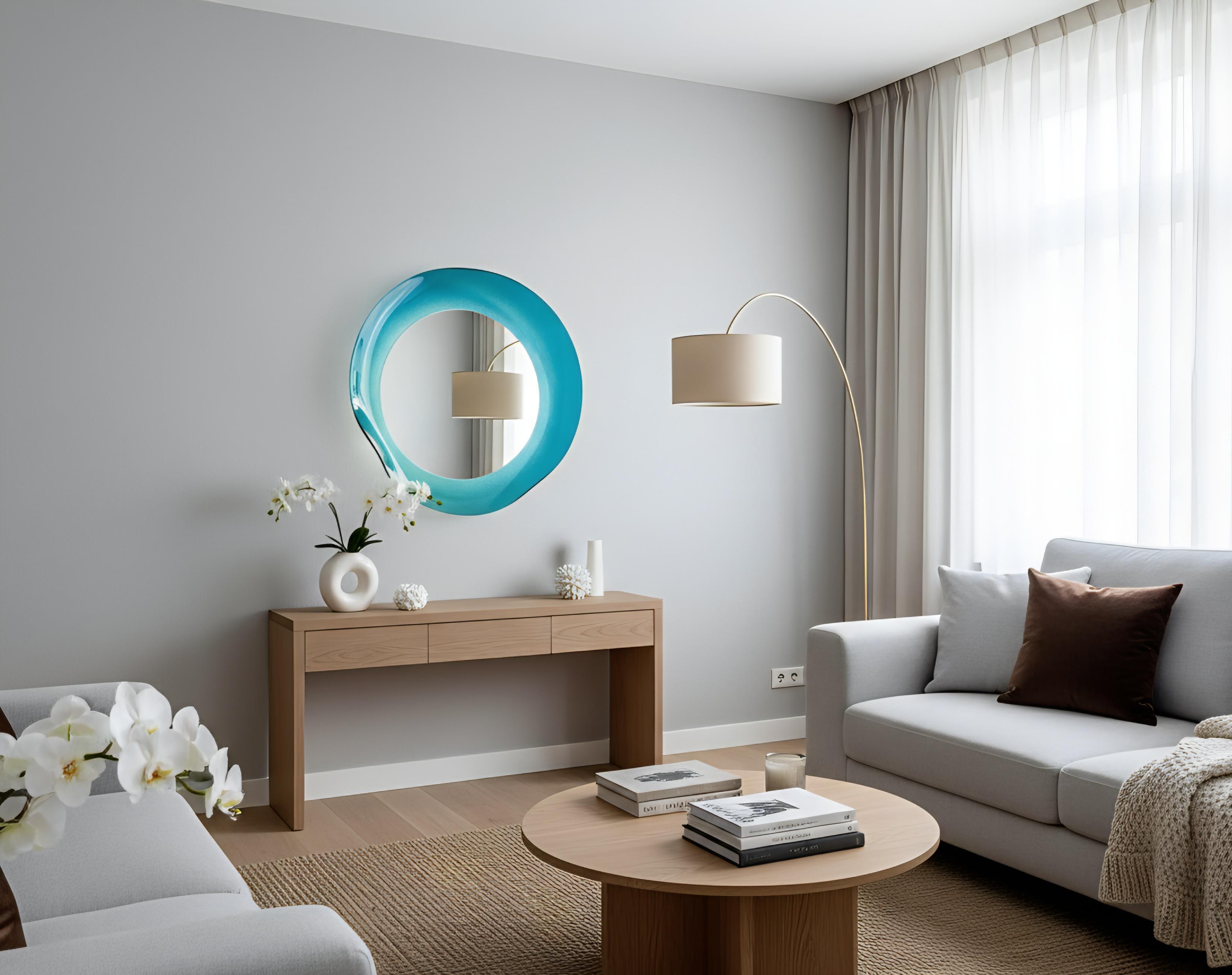 Cuit Série Ikonika Miroir sculptural lumineux en verre bleu lagon formé à la main en vente