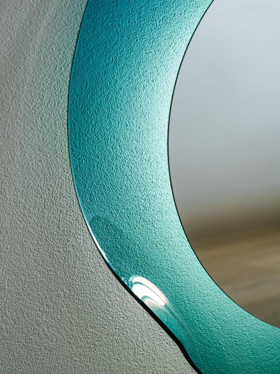 XXIe siècle et contemporain Série Ikonika Miroir sculptural lumineux en verre bleu lagon formé à la main en vente