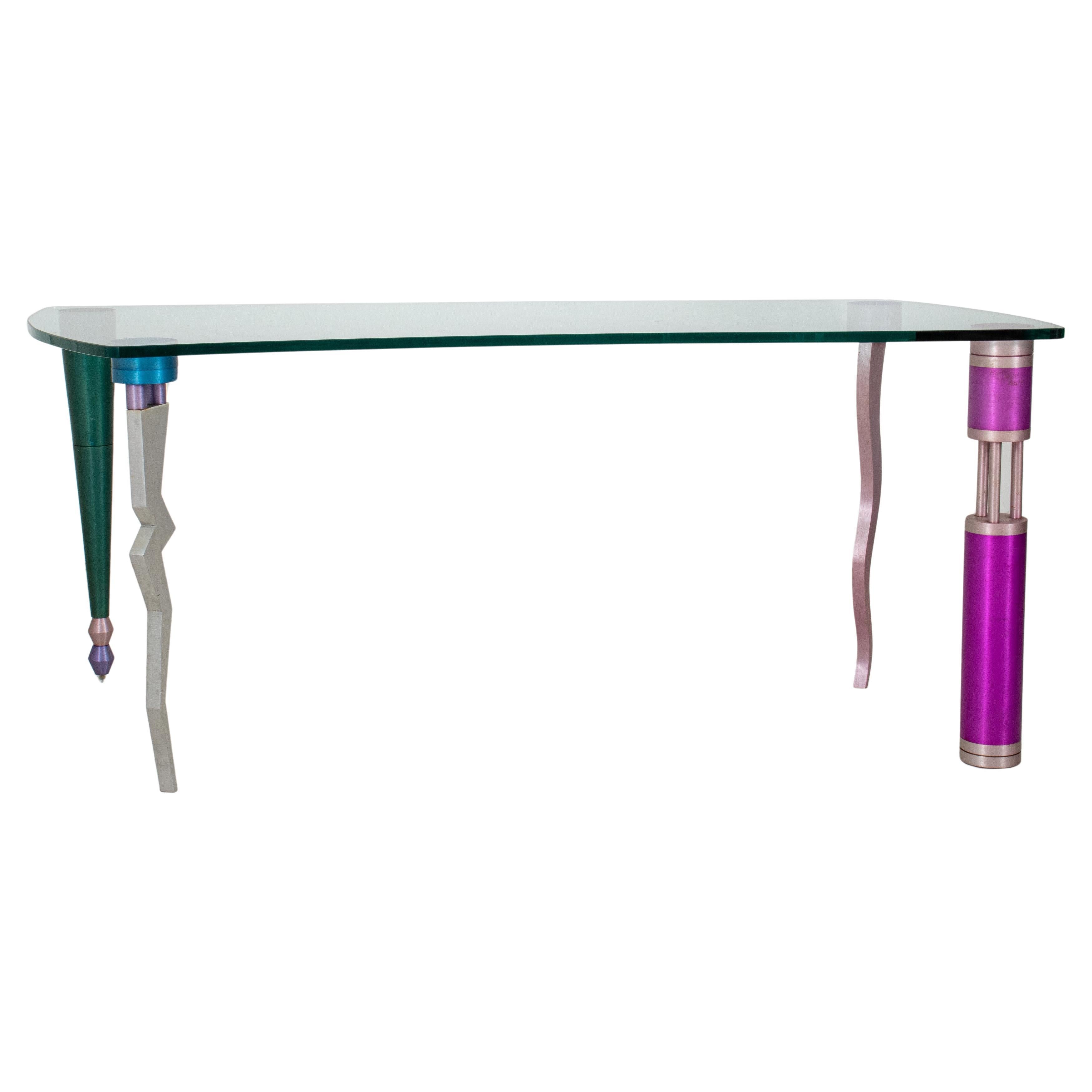 ikons Postmodern Glass Top Desk For Sale
