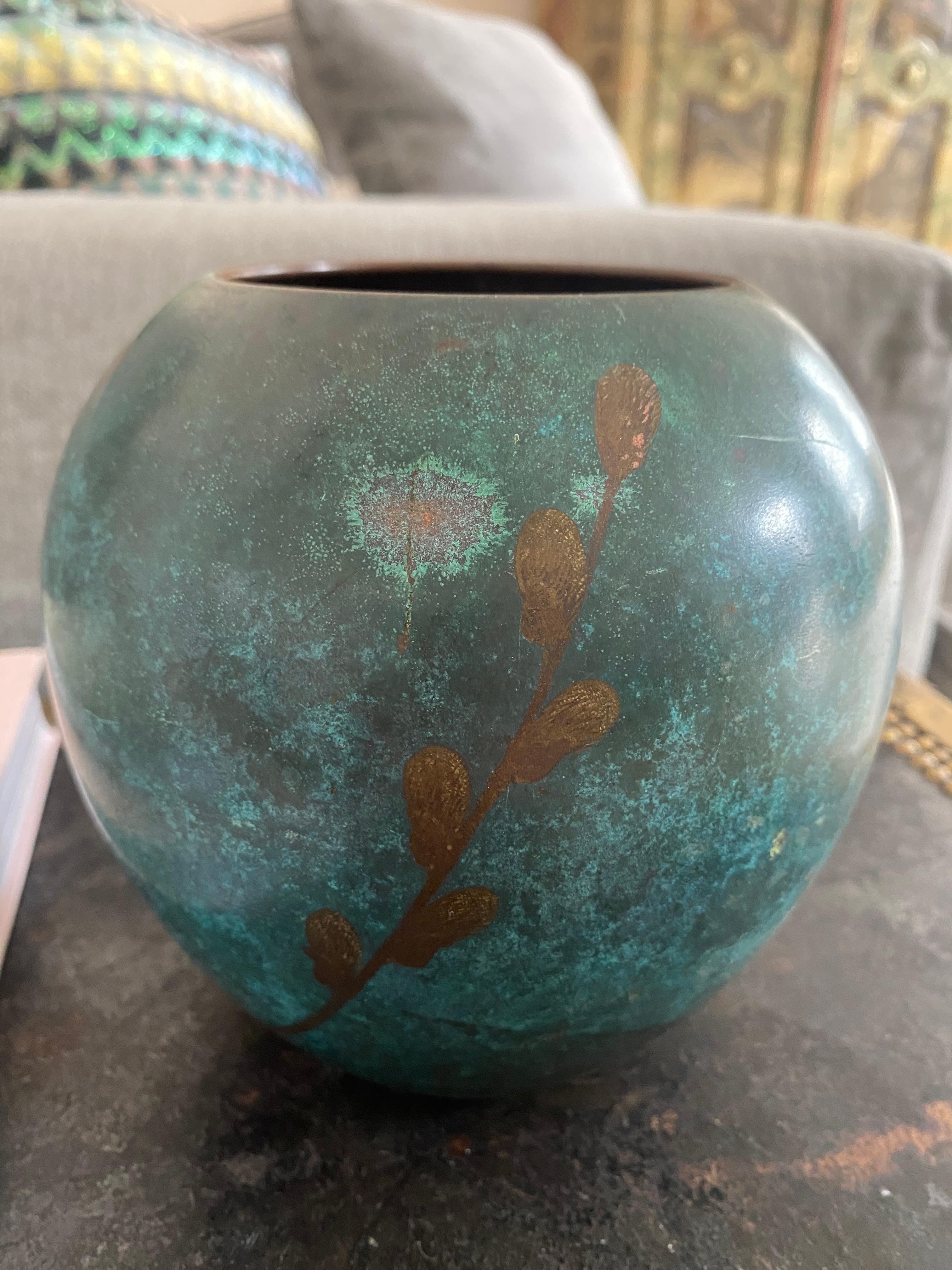 Vaso Ikora - WMF Ikora in bronzo art déco con ramo di salice stilizzato di Paul Haustein in vendita 4