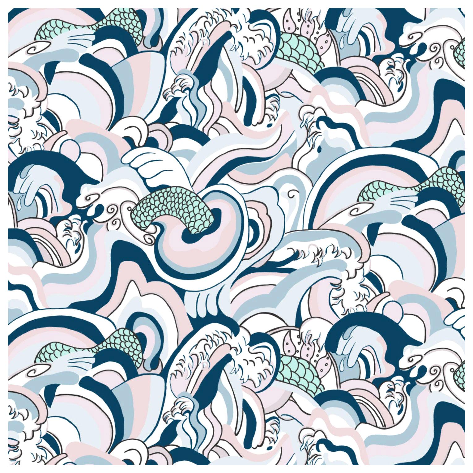 Ikuchi-Japanese Sea Printed Wallpaper, Baby Color-Way For Sale