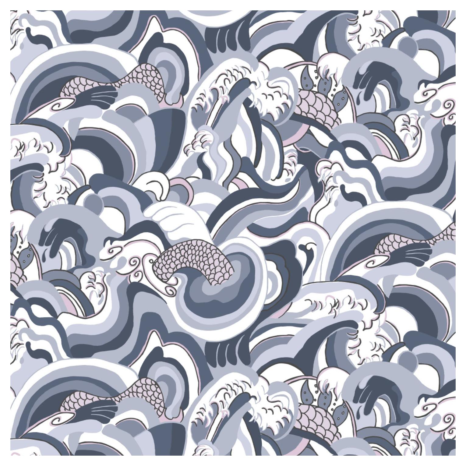 Ikuchi, Japanese Sea Printed Wallpaper, Water Color Way For Sale