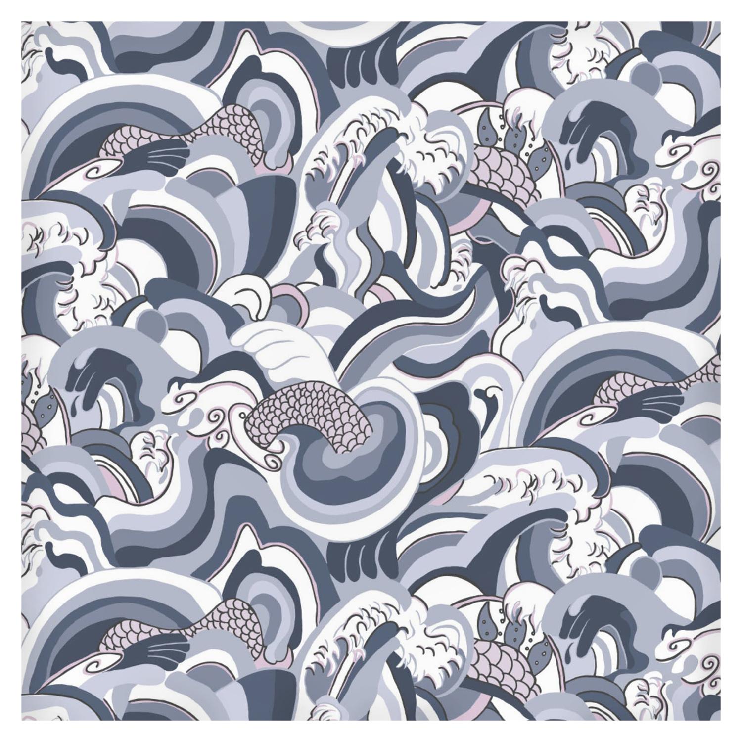 Ikuchi, Japanese Sea Printed Wallpaper, Water Color Way For Sale
