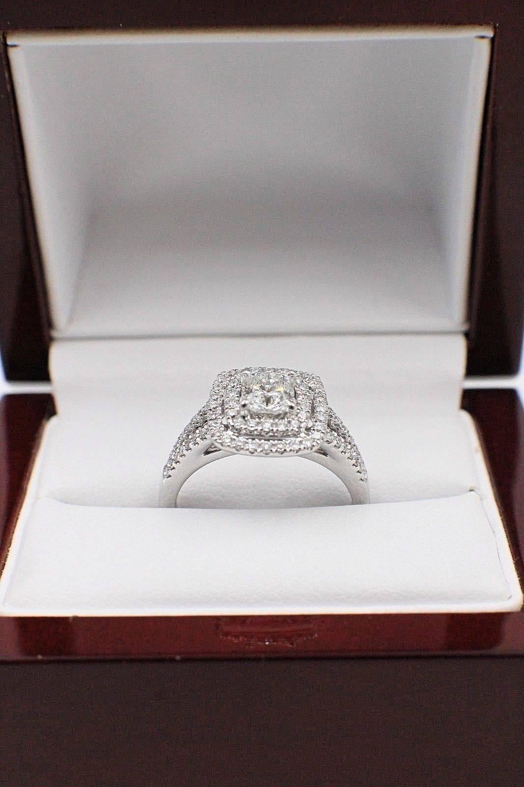 Ikuma Cushion Diamond Engagement Ring Halo 0.968TCW 14k White Gold AGS Certified In Excellent Condition For Sale In San Diego, CA