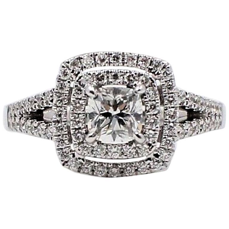 Ikuma Cushion Diamond Engagement Ring Halo 0.968TCW 14k White Gold AGS Certified For Sale