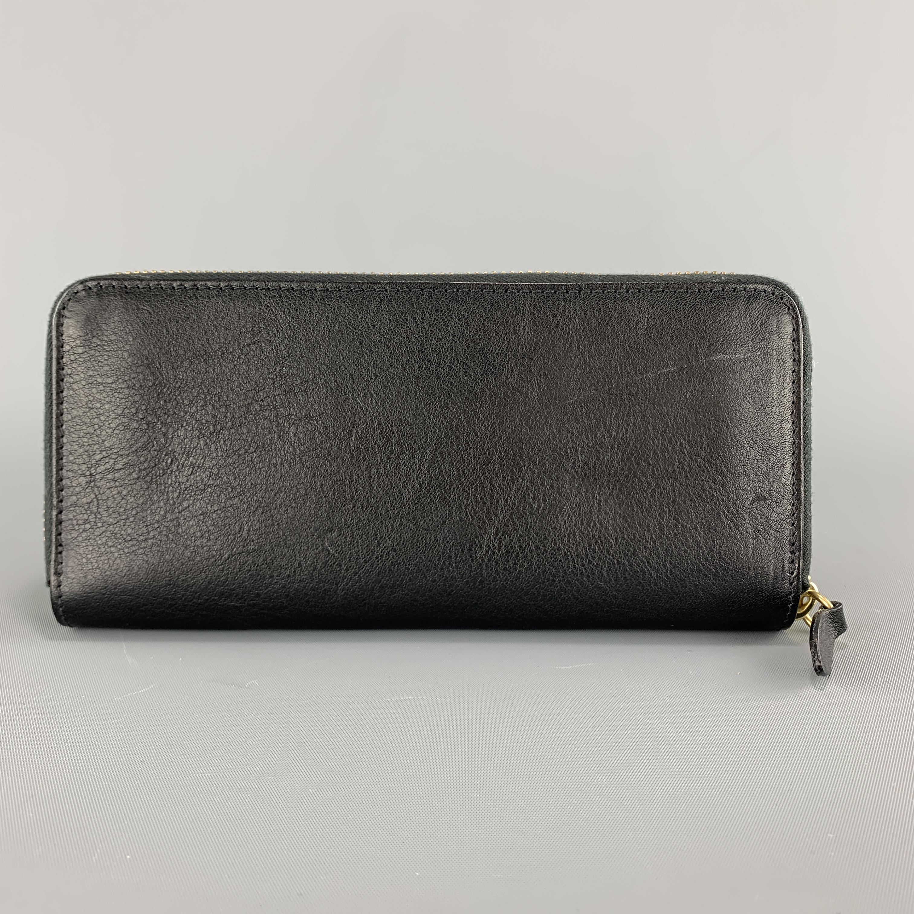 IL BISONTE Black Leather Baratti Zip Around Wallet In New Condition In San Francisco, CA
