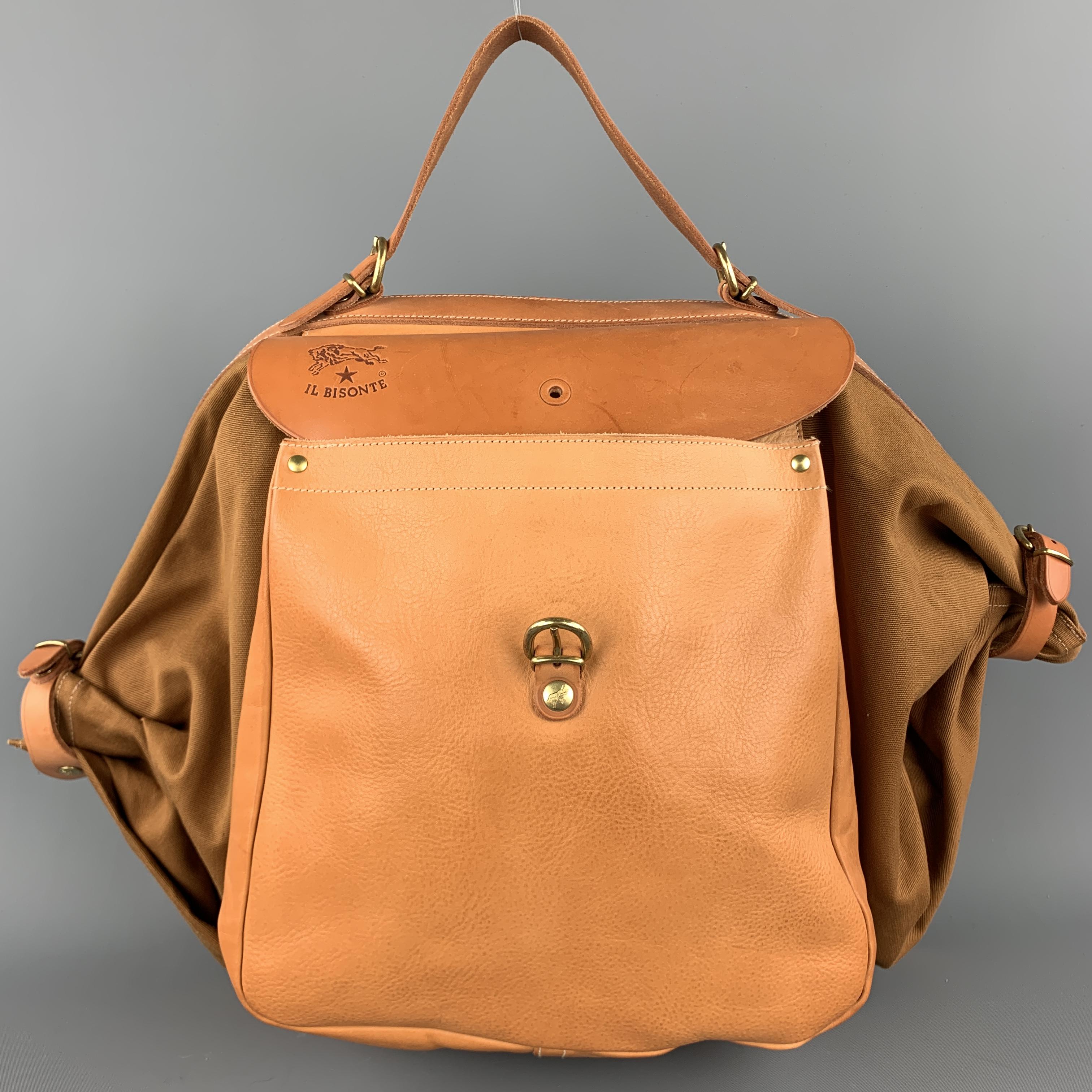 IL BISONTE MAREMMANA Solid Tan Canvas Leather Trim Backpack 2