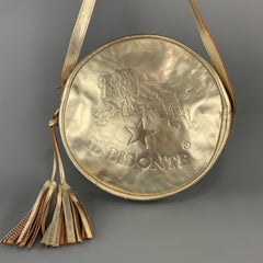 IL BISONTE Metallic Gold Leather Logo Circle Tassel Crossbody Bag
