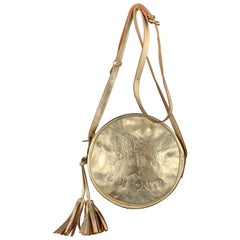 IL BISONTE Metallic Gold Leather Logo Circle Tassel Crossbody Bag